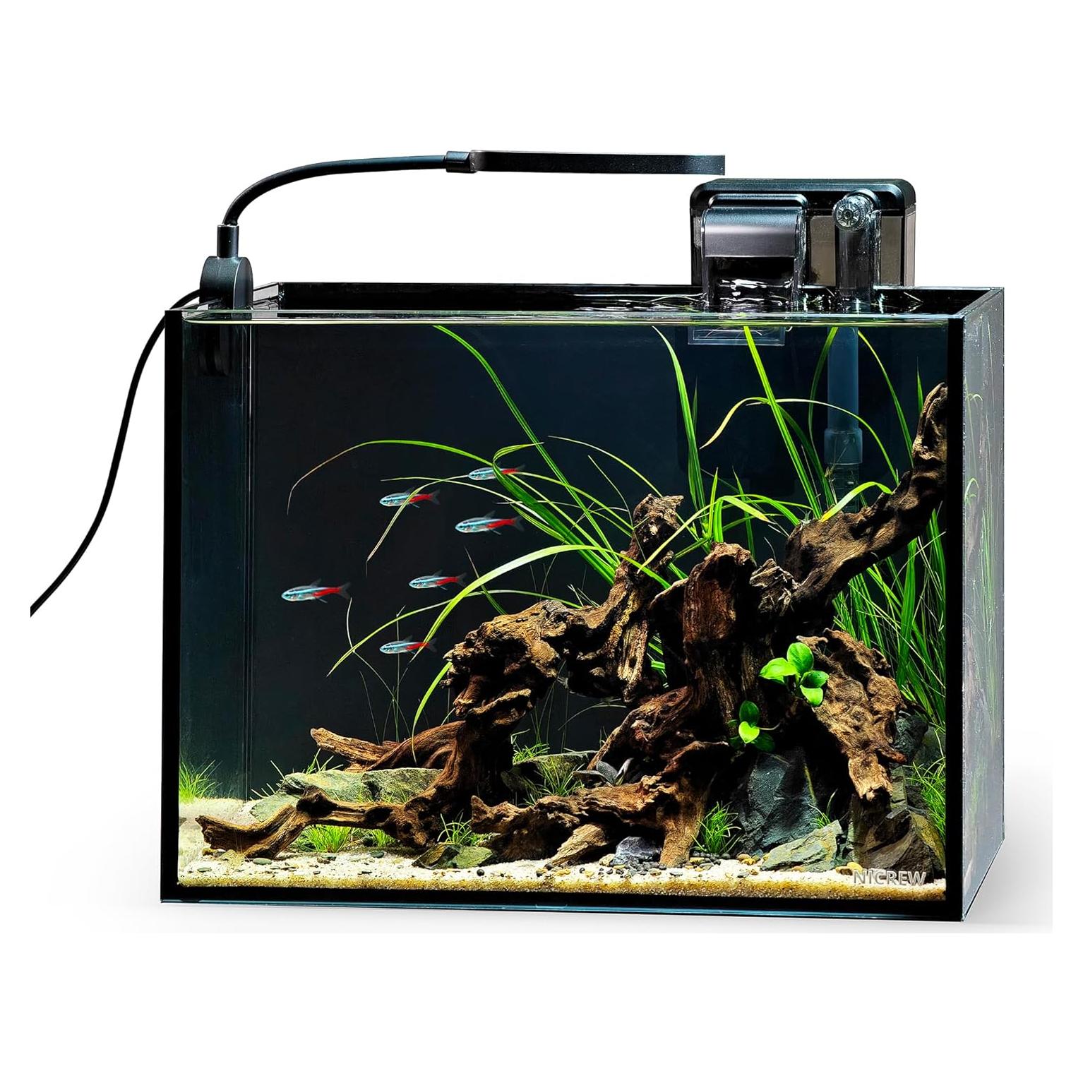 Kit Acuario Natural Nano Nicrew 9.5L con Luz y Filtro Negro