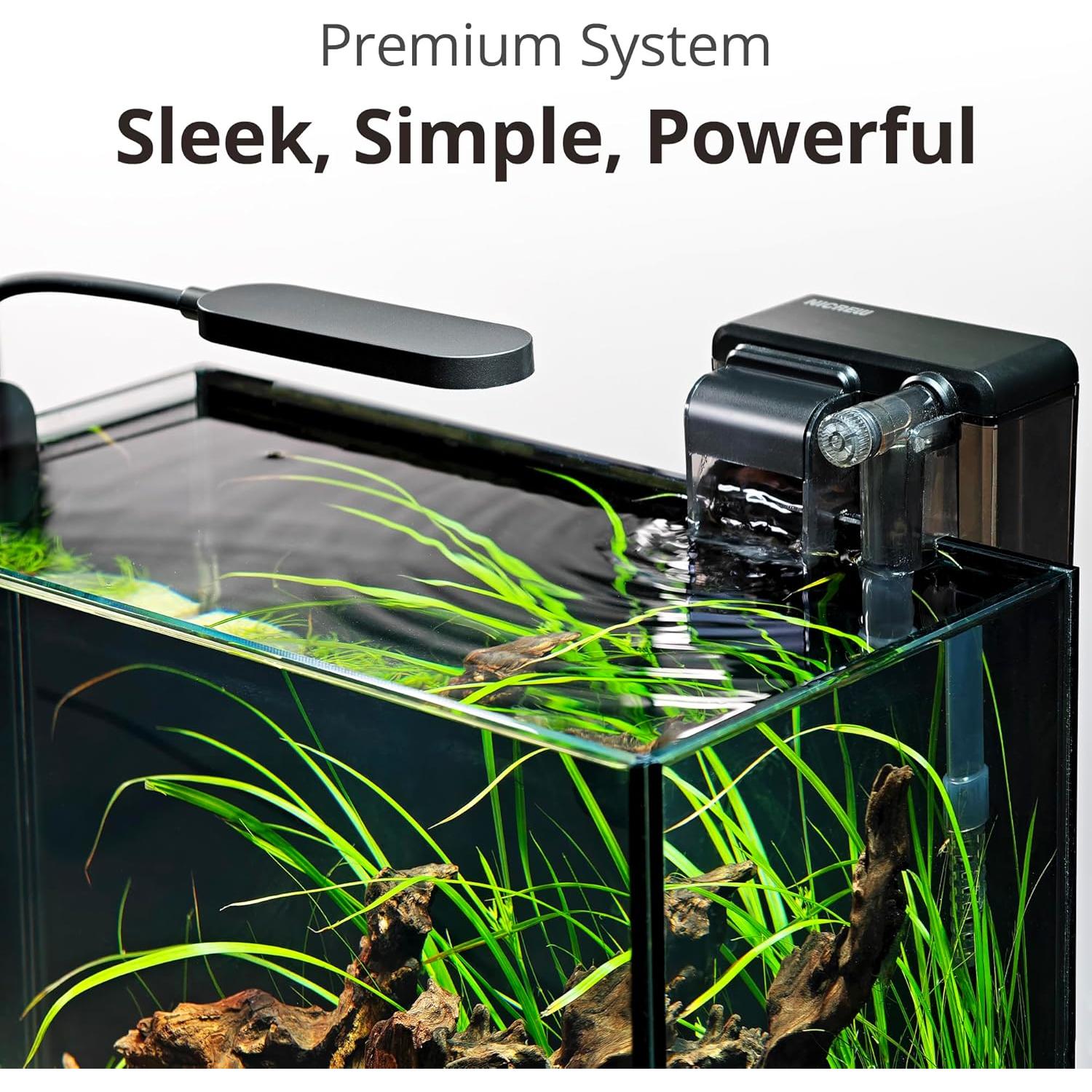 Kit Acuario Natural Nano Nicrew 9.5L con Luz y Filtro Negro