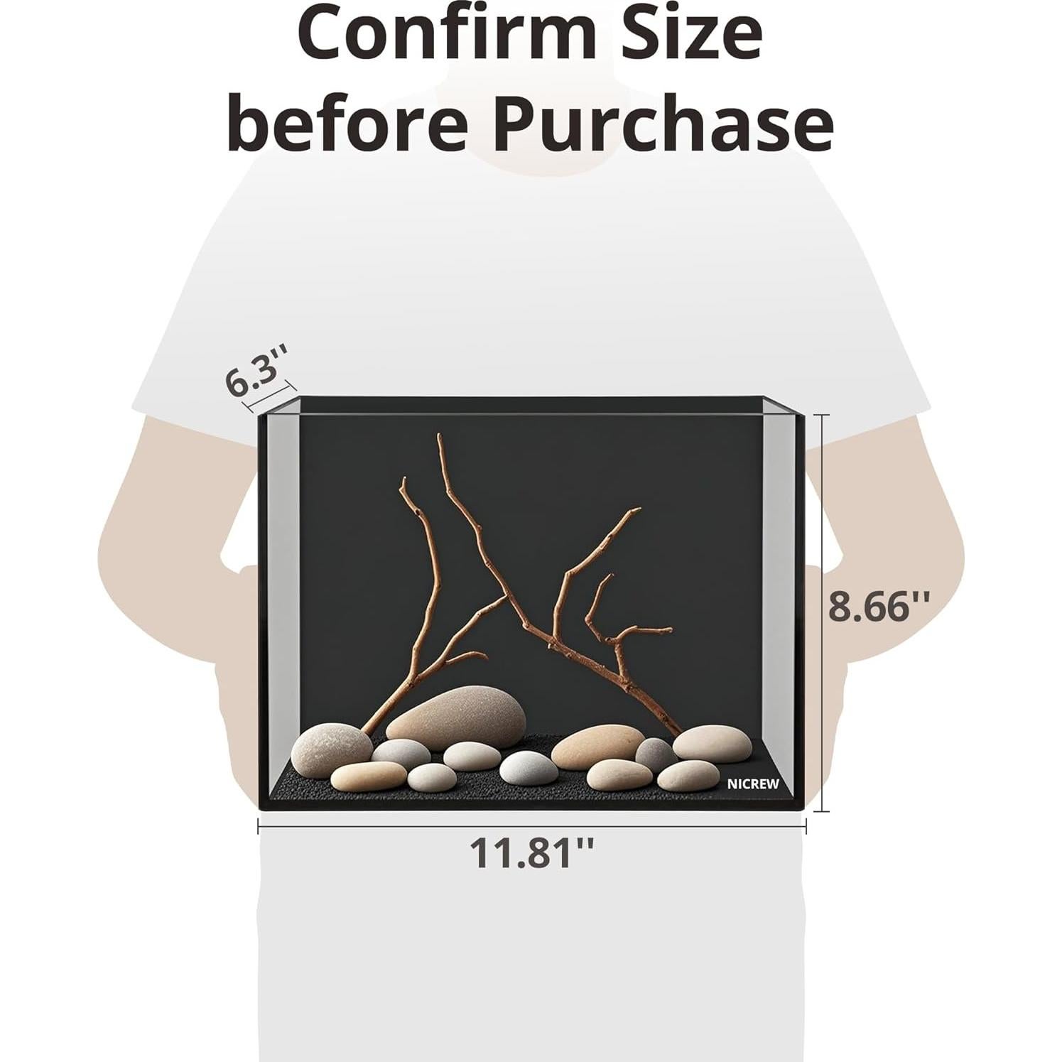 Kit Acuario Natural Nano Nicrew 9.5L con Luz y Filtro Negro