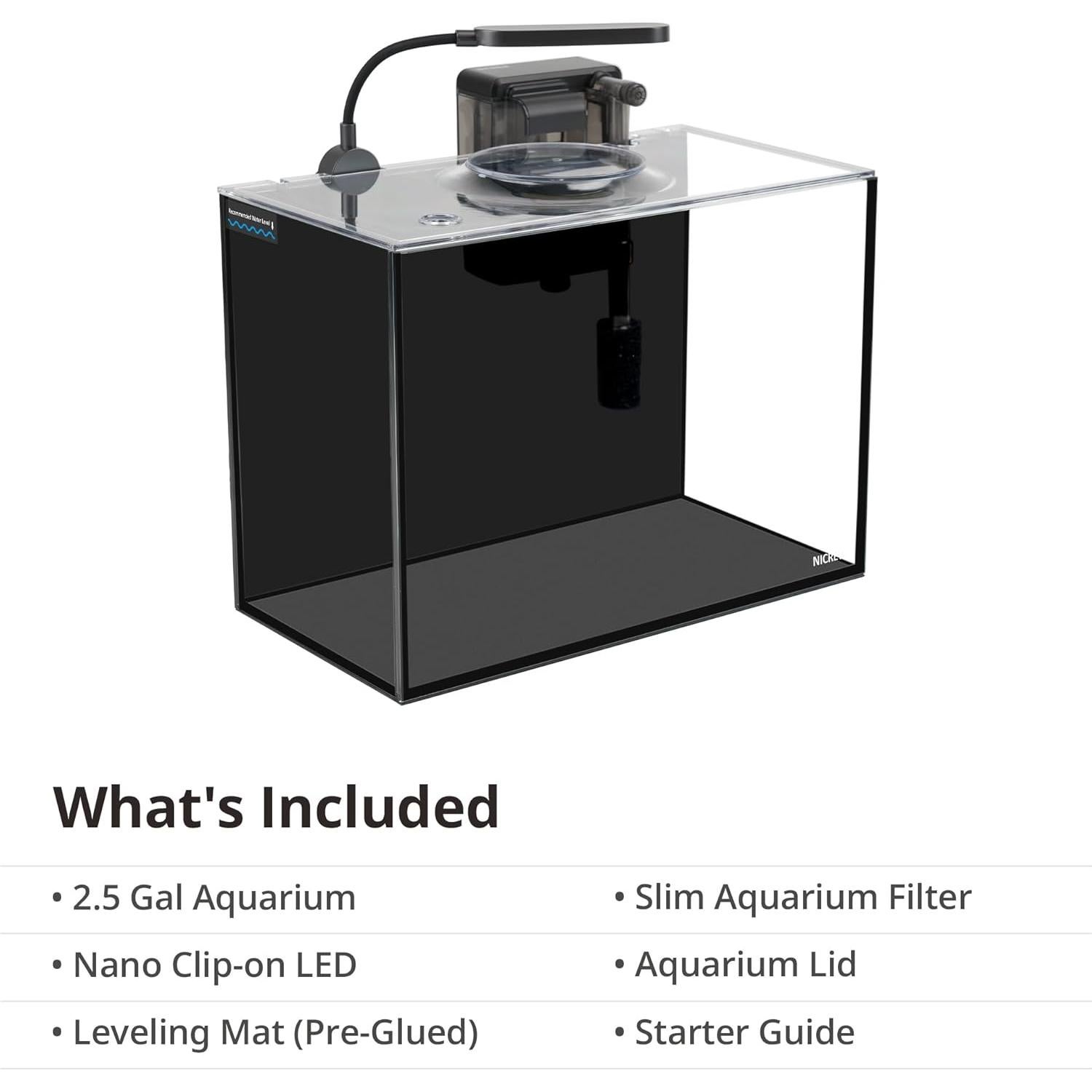 Kit Acuario Natural Nano Nicrew 9.5L con Luz y Filtro Negro