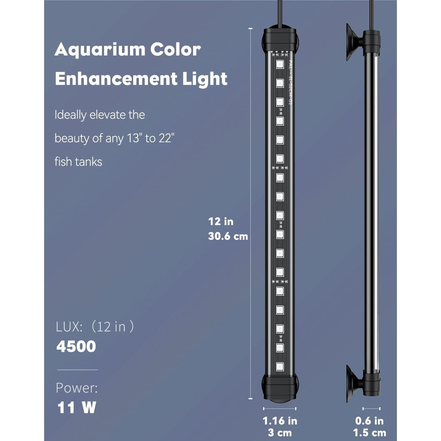 Luz LED Acuática Pawfly 30.48 cm 11 W RGB IPX8 para Acuarios