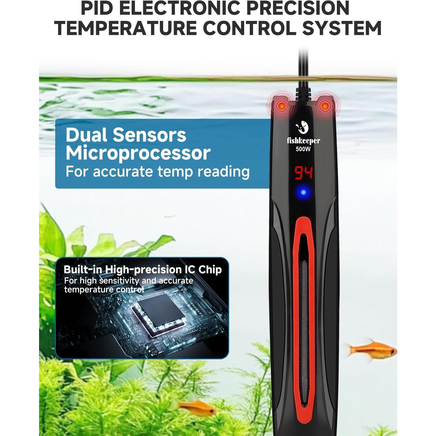 Calentador de Acuario Sumergible Fishkeeper 500W para 250-450L