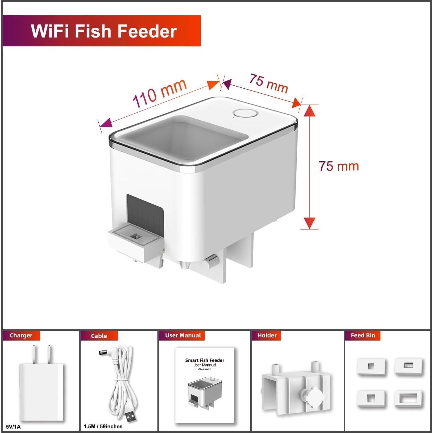 Comedero Automático WiFi VSON para Peces 450ml USB