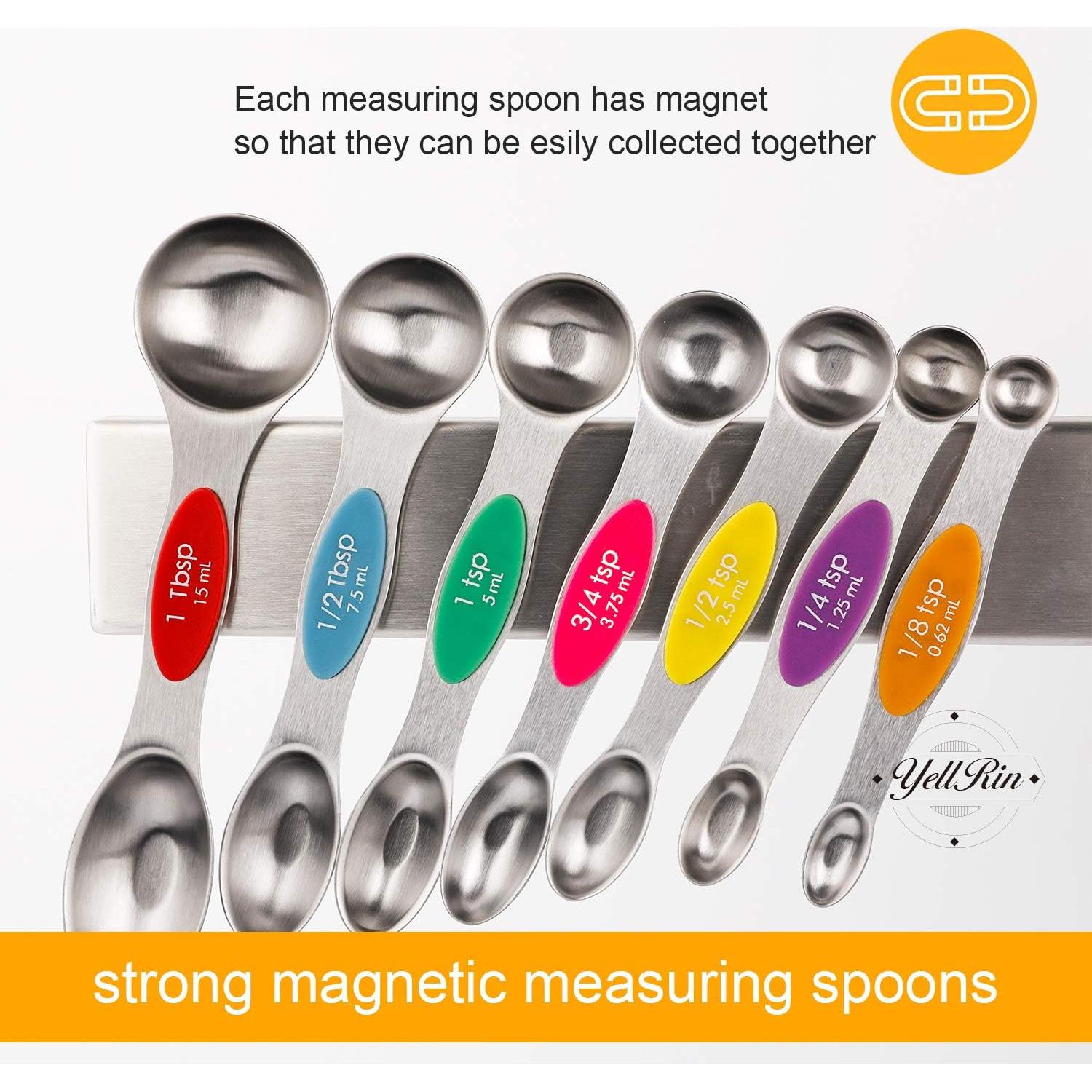 Juego de Cucharas Medidoras Magnéticas YellRin 8 Piezas Acero Inoxidable
