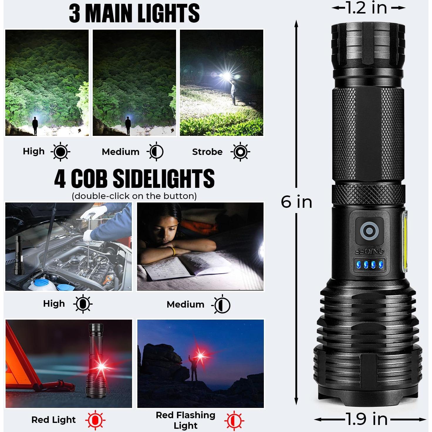 Linterna LED Recargable BERCOL 99,000 Lúmenes IPX7 2 Piezas