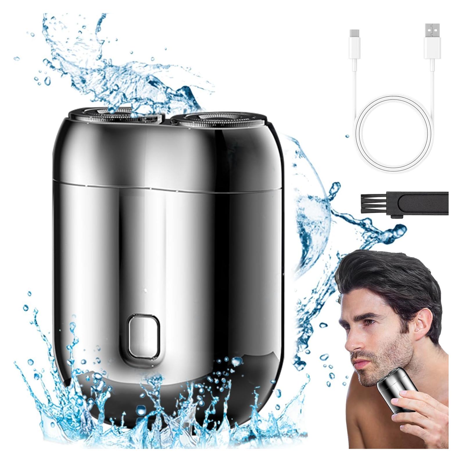 Mini Afeitadora Eléctrica DOUNIU Doble Cabezal Recargable Plata