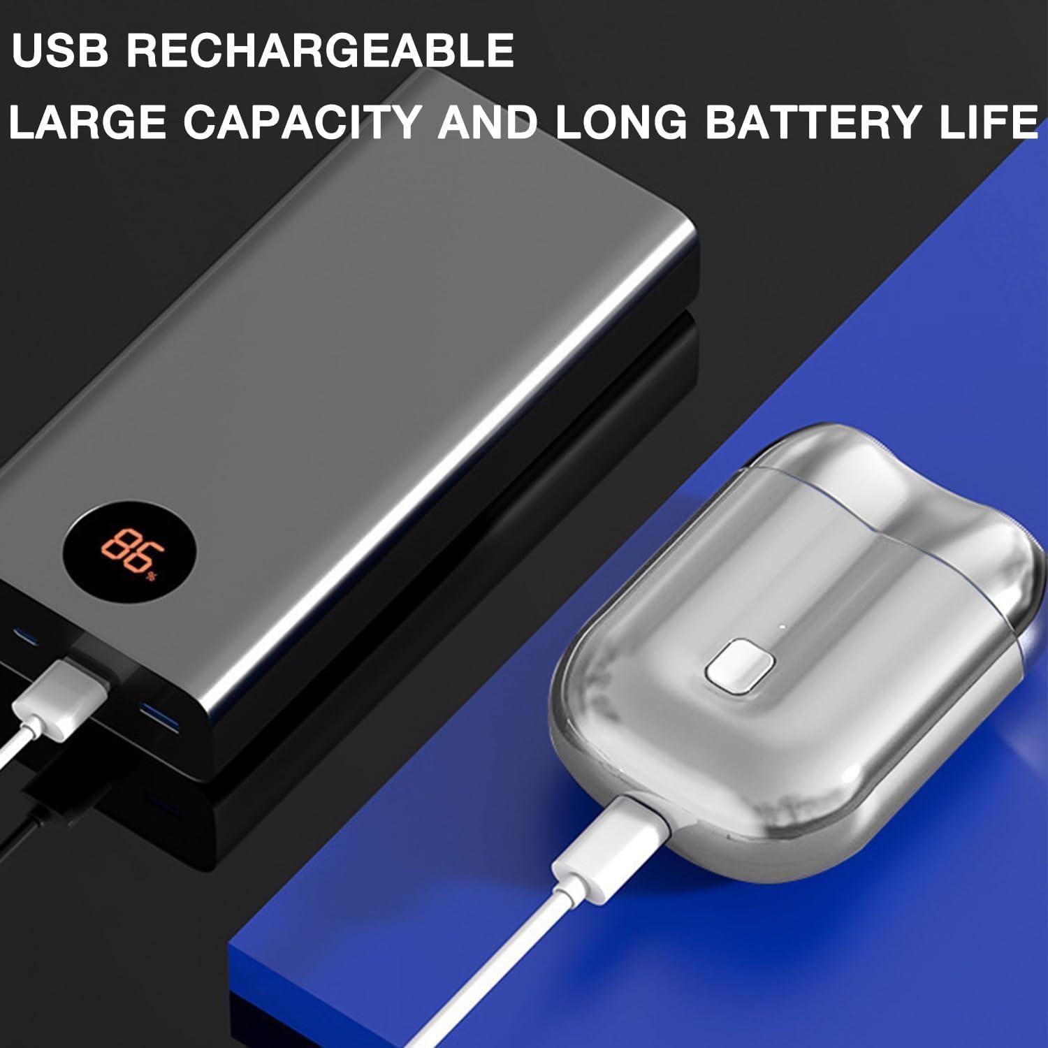 Mini Afeitadora Eléctrica DOUNIU Doble Cabezal Recargable Plata