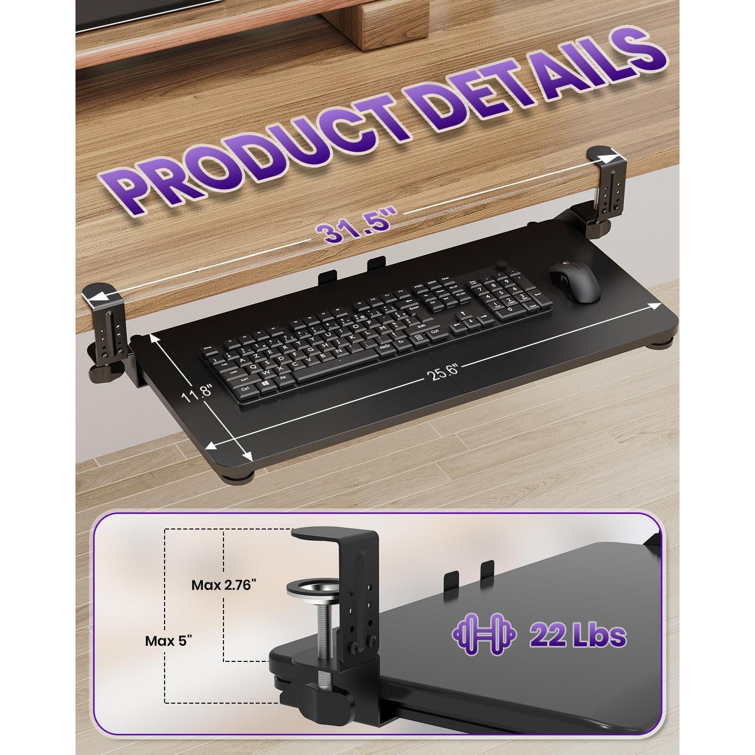 Bandeja de Teclado Ergonómica Zontera Grande Negra 65x30 cm