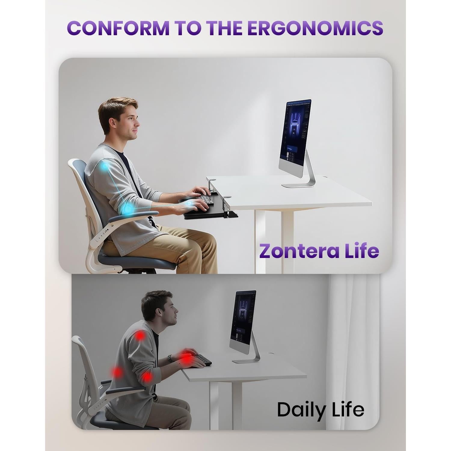 Bandeja de Teclado Ergonómica Zontera Grande Negra 65x30 cm