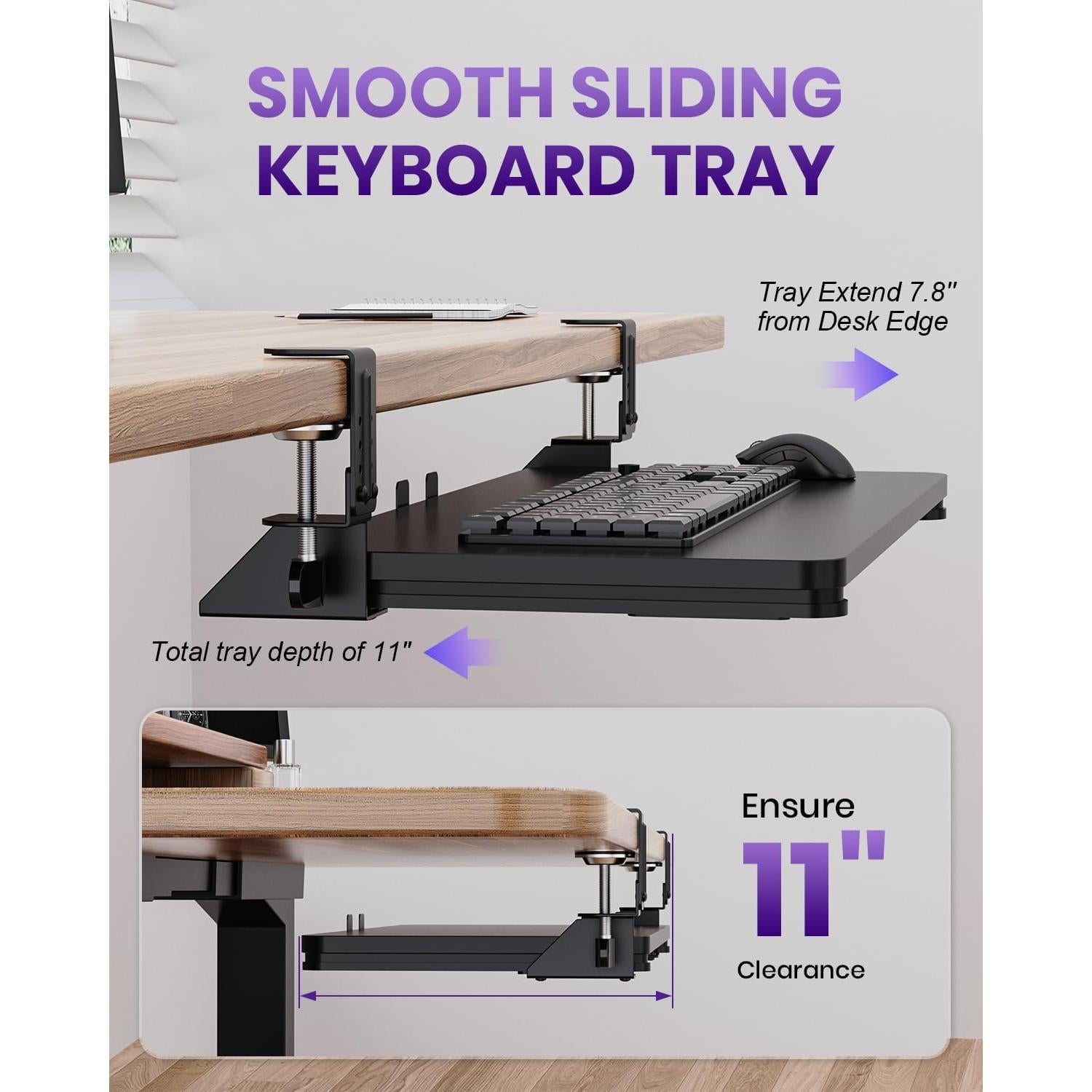 Bandeja de Teclado Ergonómica Zontera Grande Negra 65x30 cm