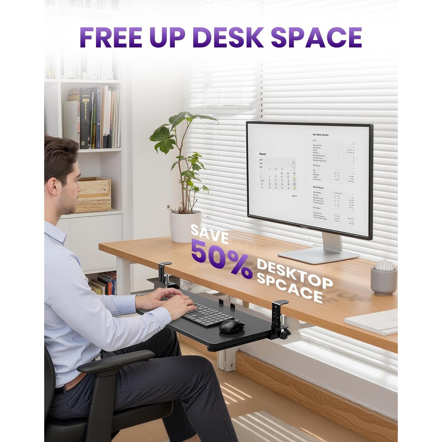 Bandeja de Teclado Ergonómica Zontera Grande Negra 65x30 cm