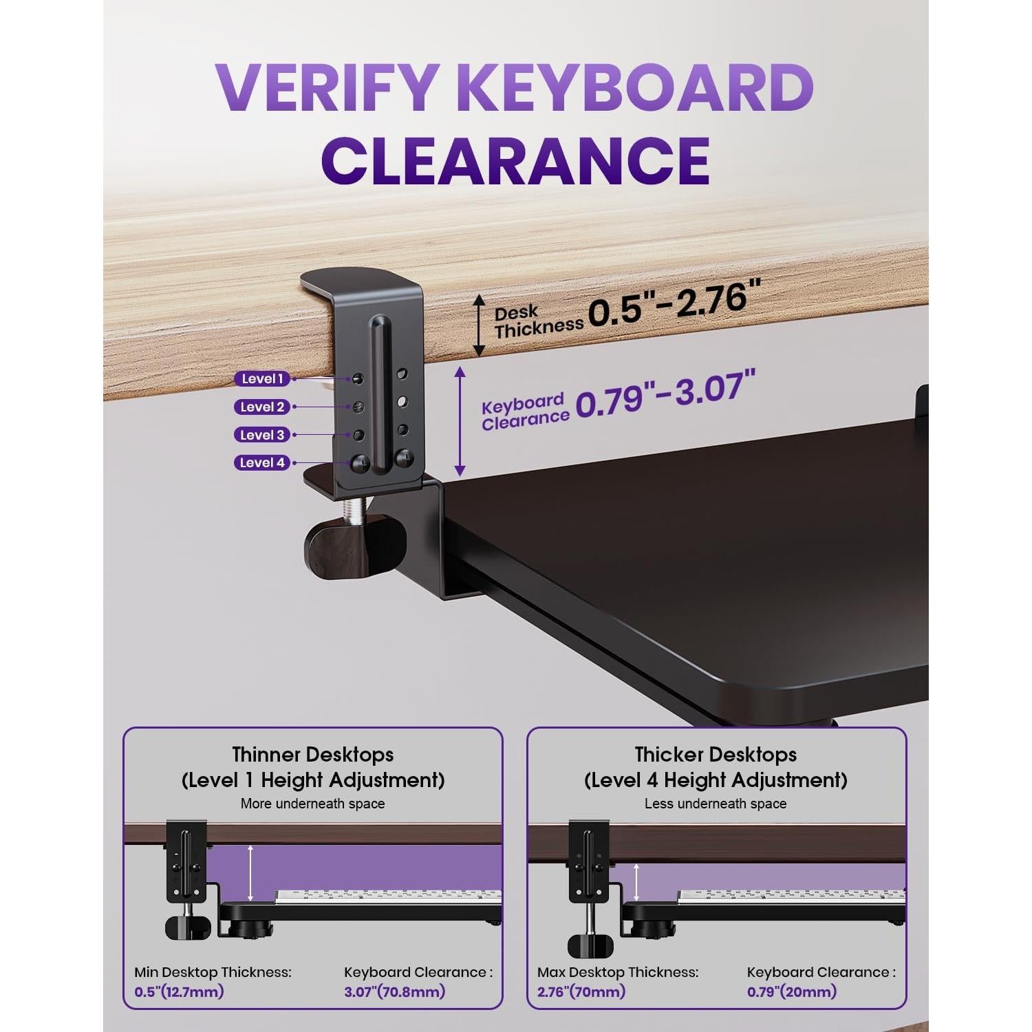 Bandeja de Teclado Ergonómica Zontera Grande Negra 65x30 cm