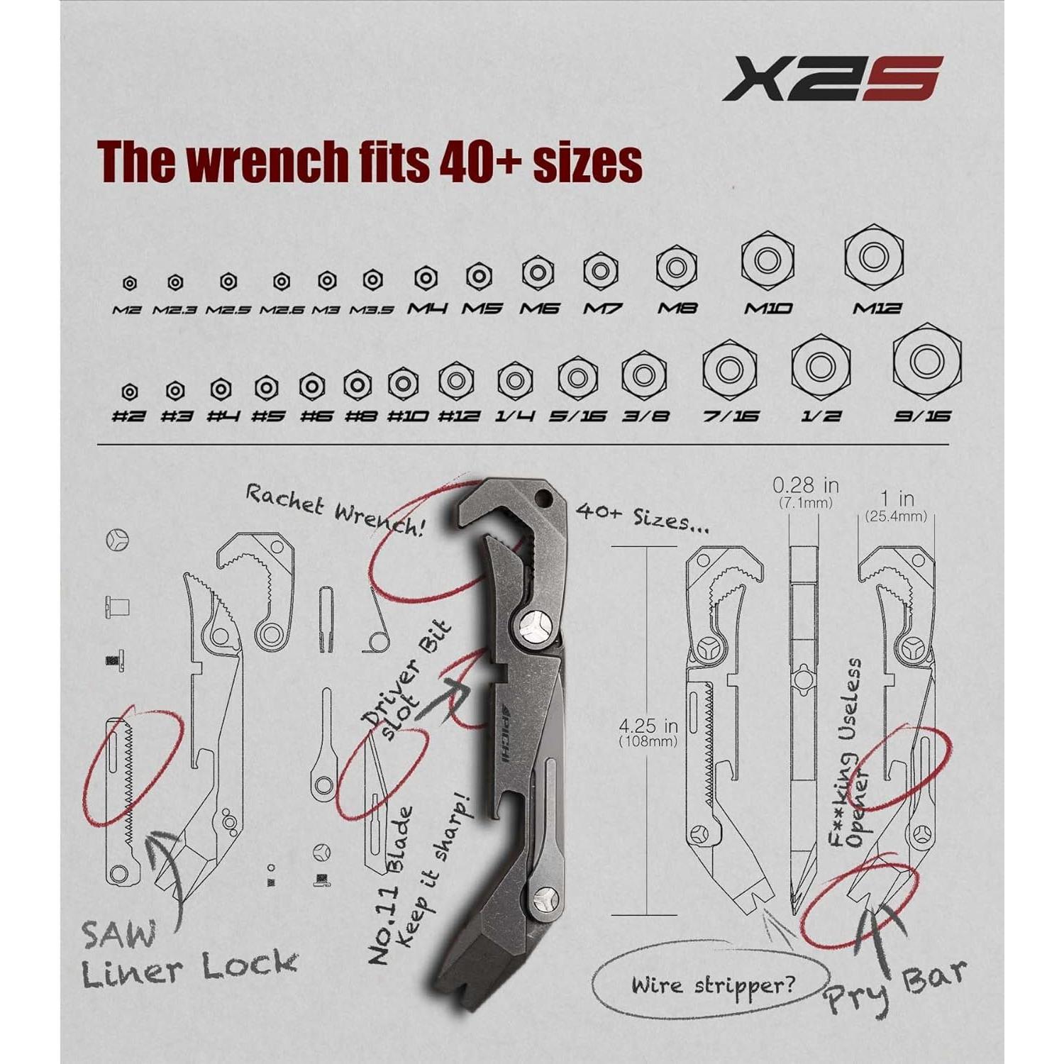 Multiherramienta EDC PICHI X2S Titanio 6-en-1 44g