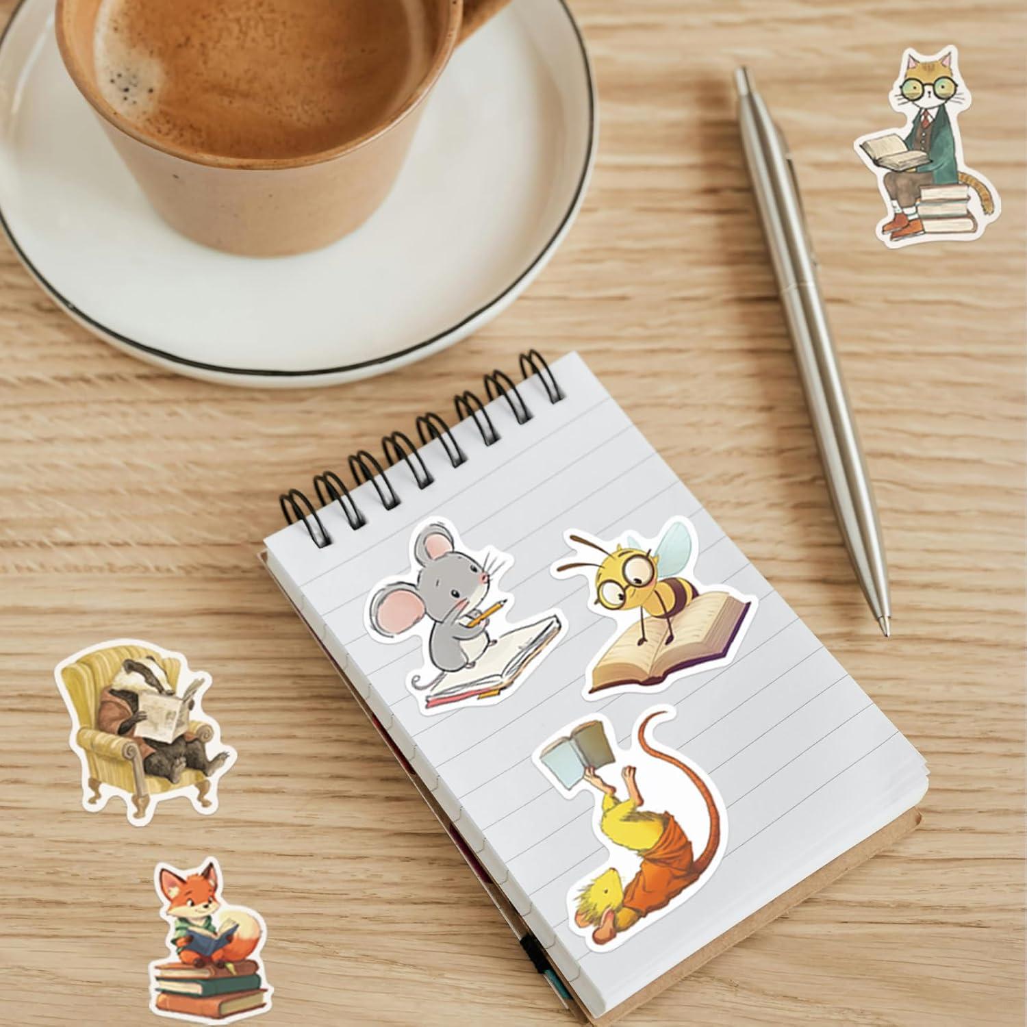 Pegatinas de Animales Literarios Ychsring - 100 Pcs Vinilo Impermeable