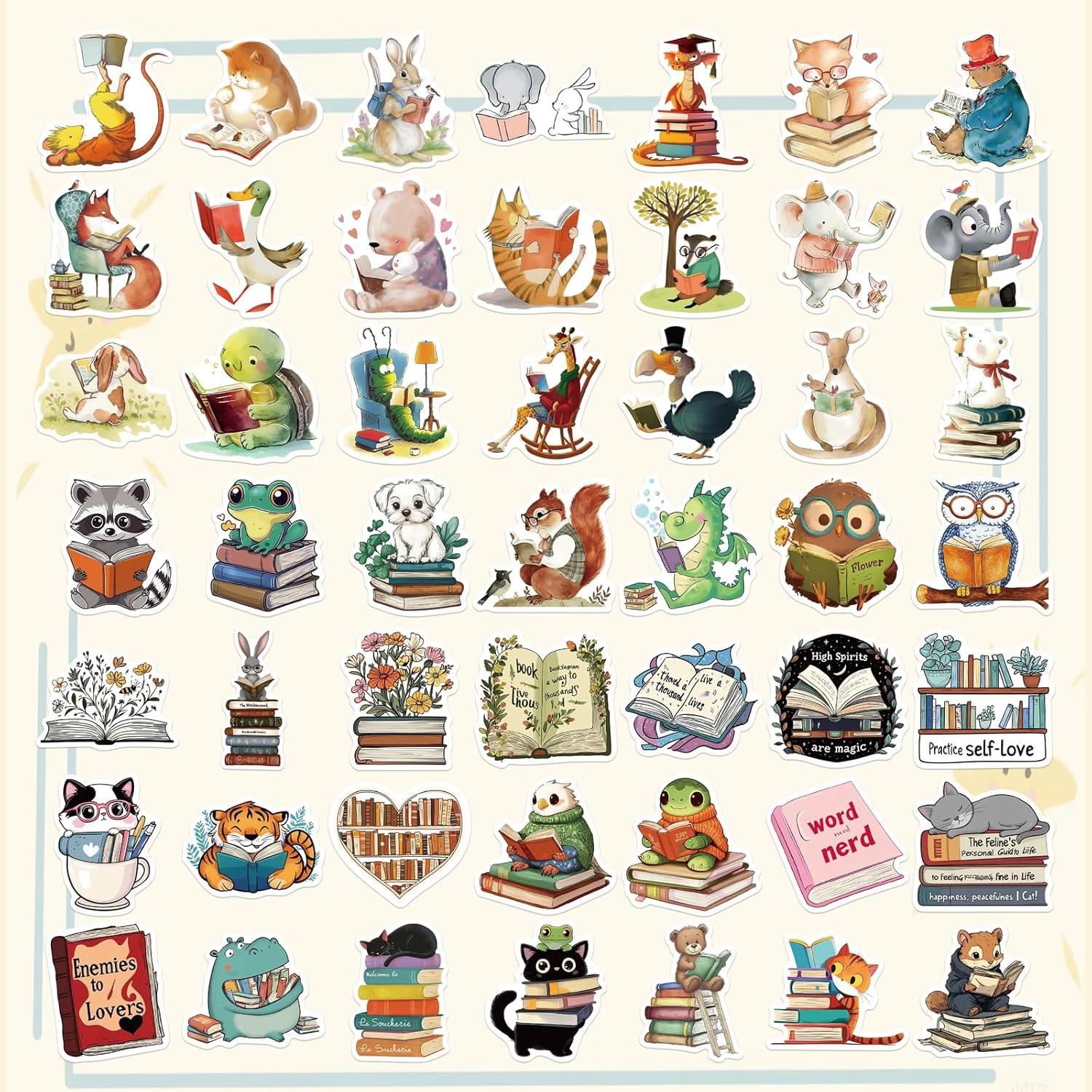 Pegatinas de Animales Literarios Ychsring - 100 Pcs Vinilo Impermeable