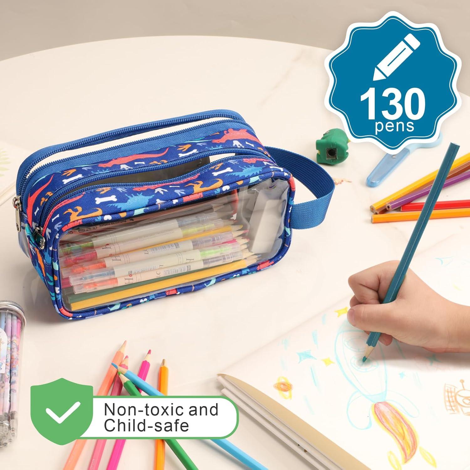 Estuche de Lápices Transparente Bagseri Dinosaurio Azul 21.5x9.5 cm