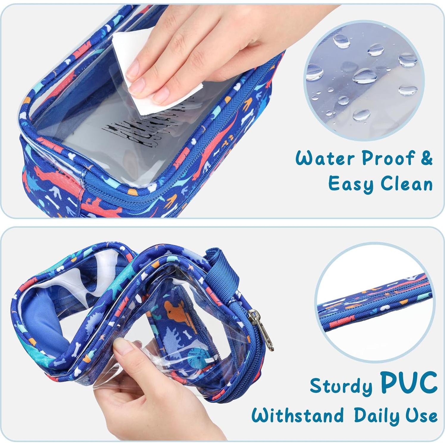 Estuche de Lápices Transparente Bagseri Dinosaurio Azul 21.5x9.5 cm