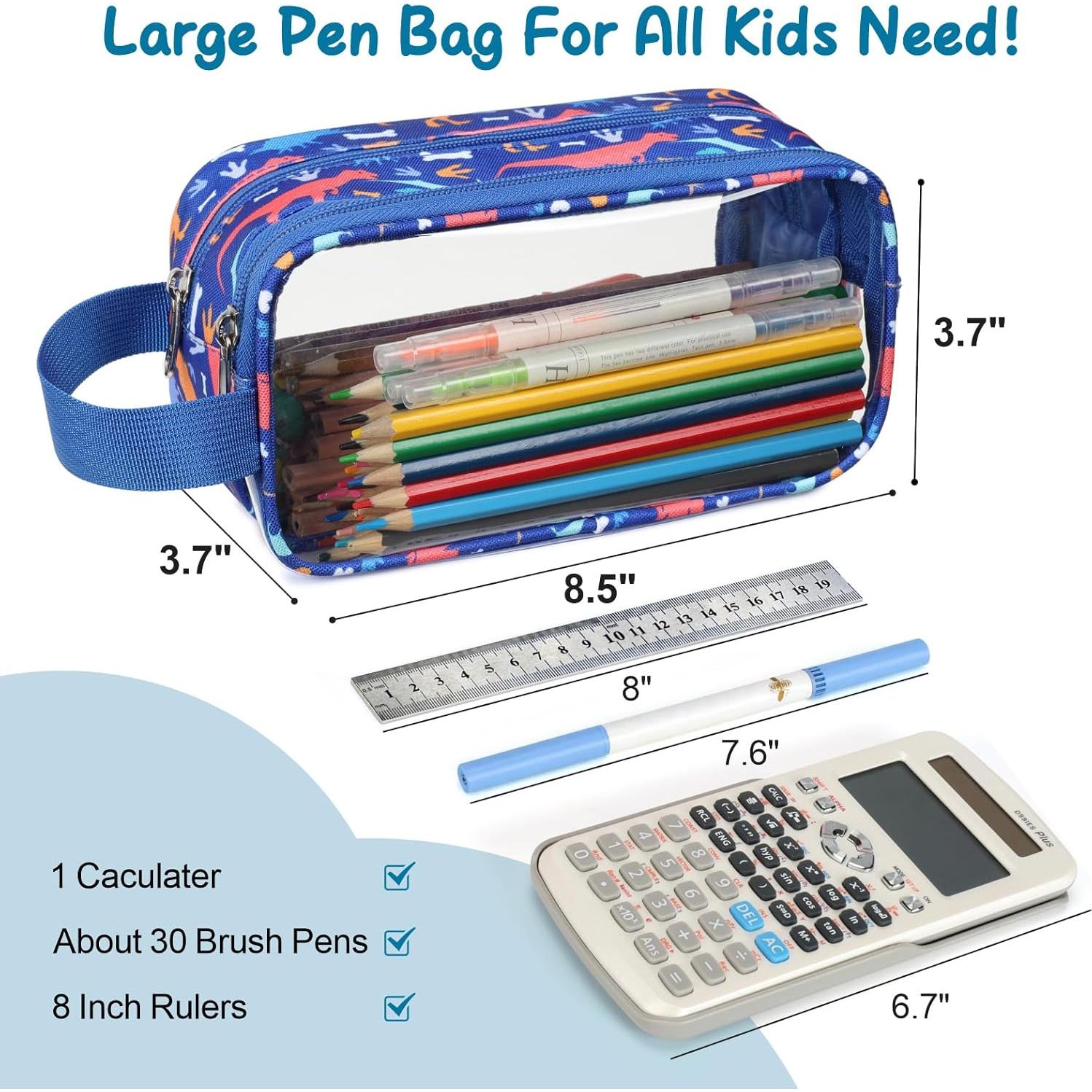 Estuche de Lápices Transparente Bagseri Dinosaurio Azul 21.5x9.5 cm