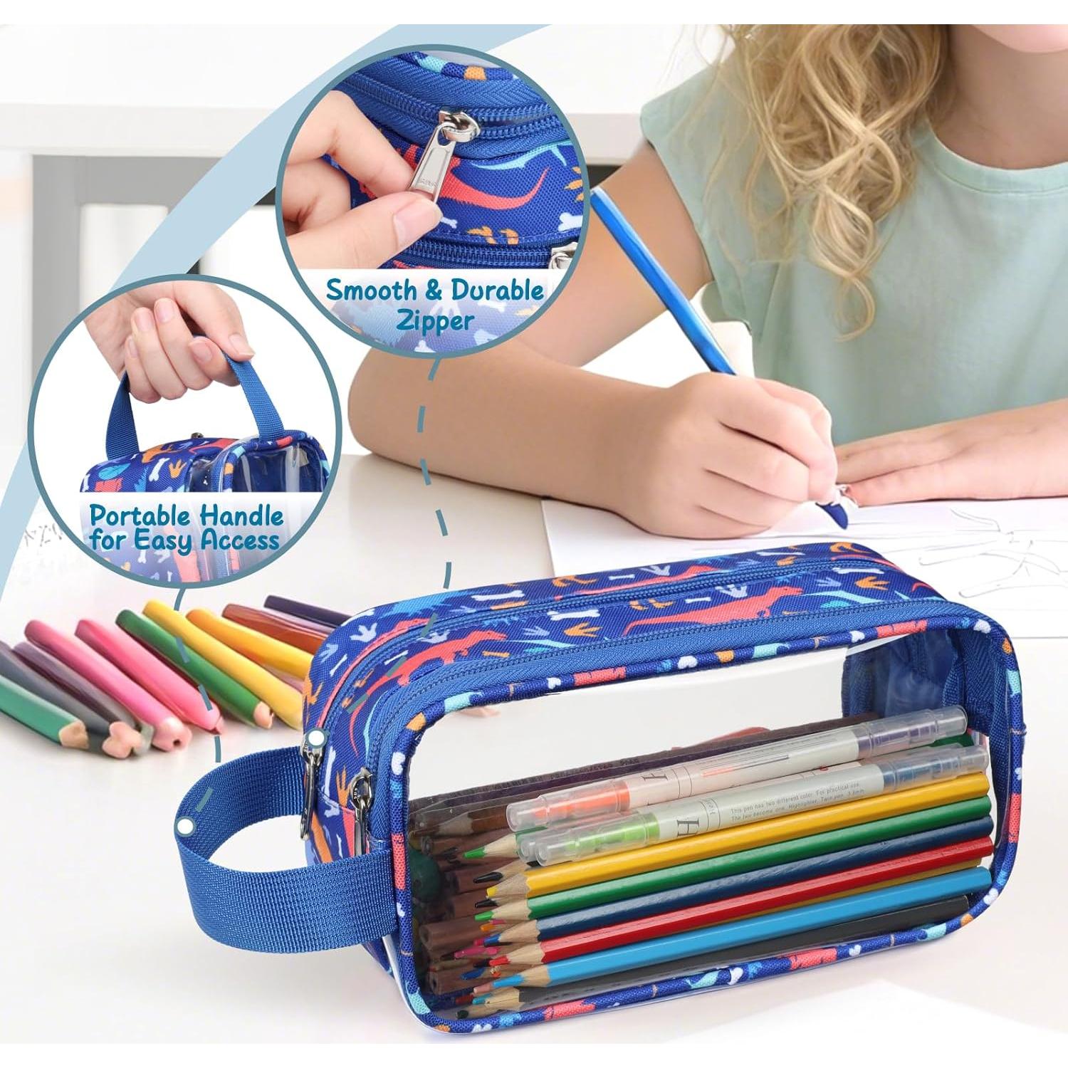 Estuche de Lápices Transparente Bagseri Dinosaurio Azul 21.5x9.5 cm