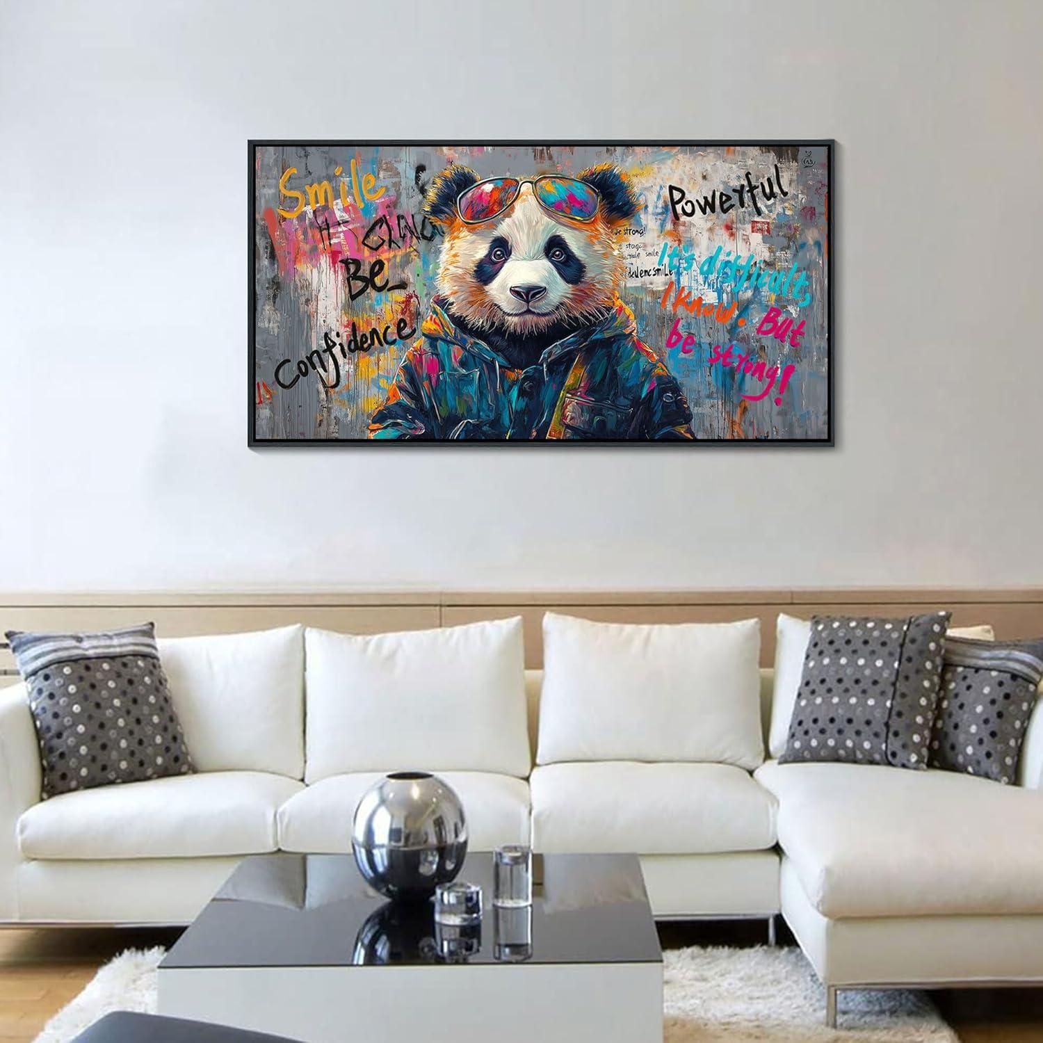Arte de Pared Lienzo Enmarcado JEAWA Panda Graffiti 101.6x50.8cm