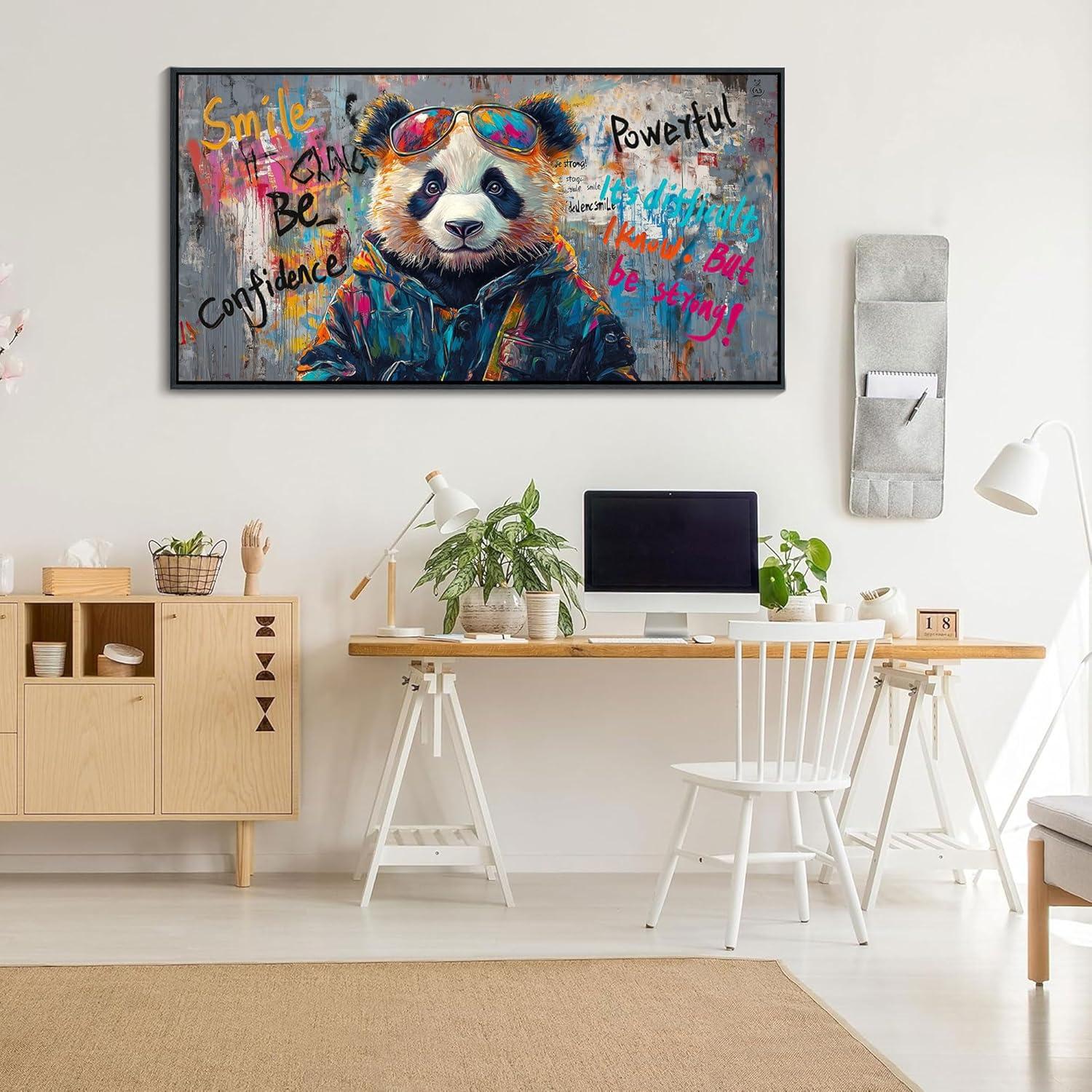 Arte de Pared Lienzo Enmarcado JEAWA Panda Graffiti 101.6x50.8cm