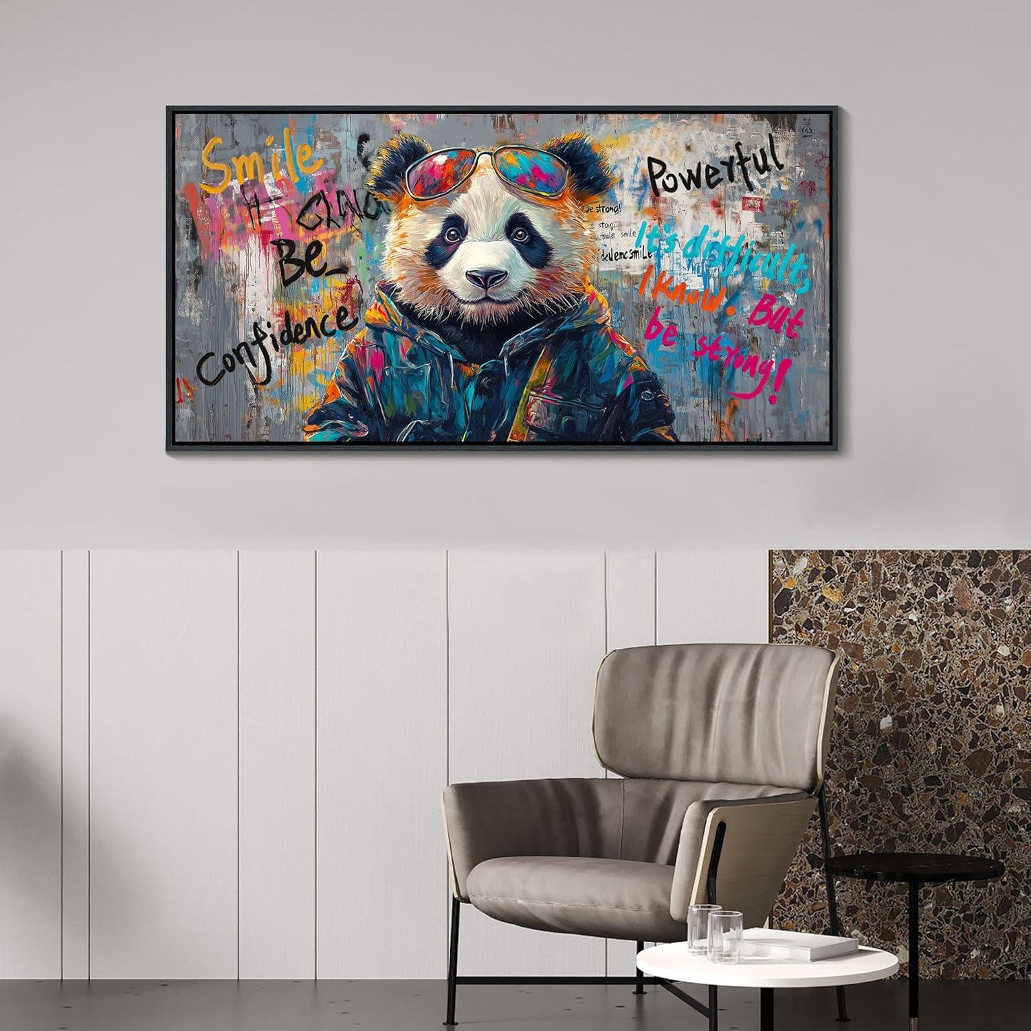 Arte de Pared Lienzo Enmarcado JEAWA Panda Graffiti 101.6x50.8cm