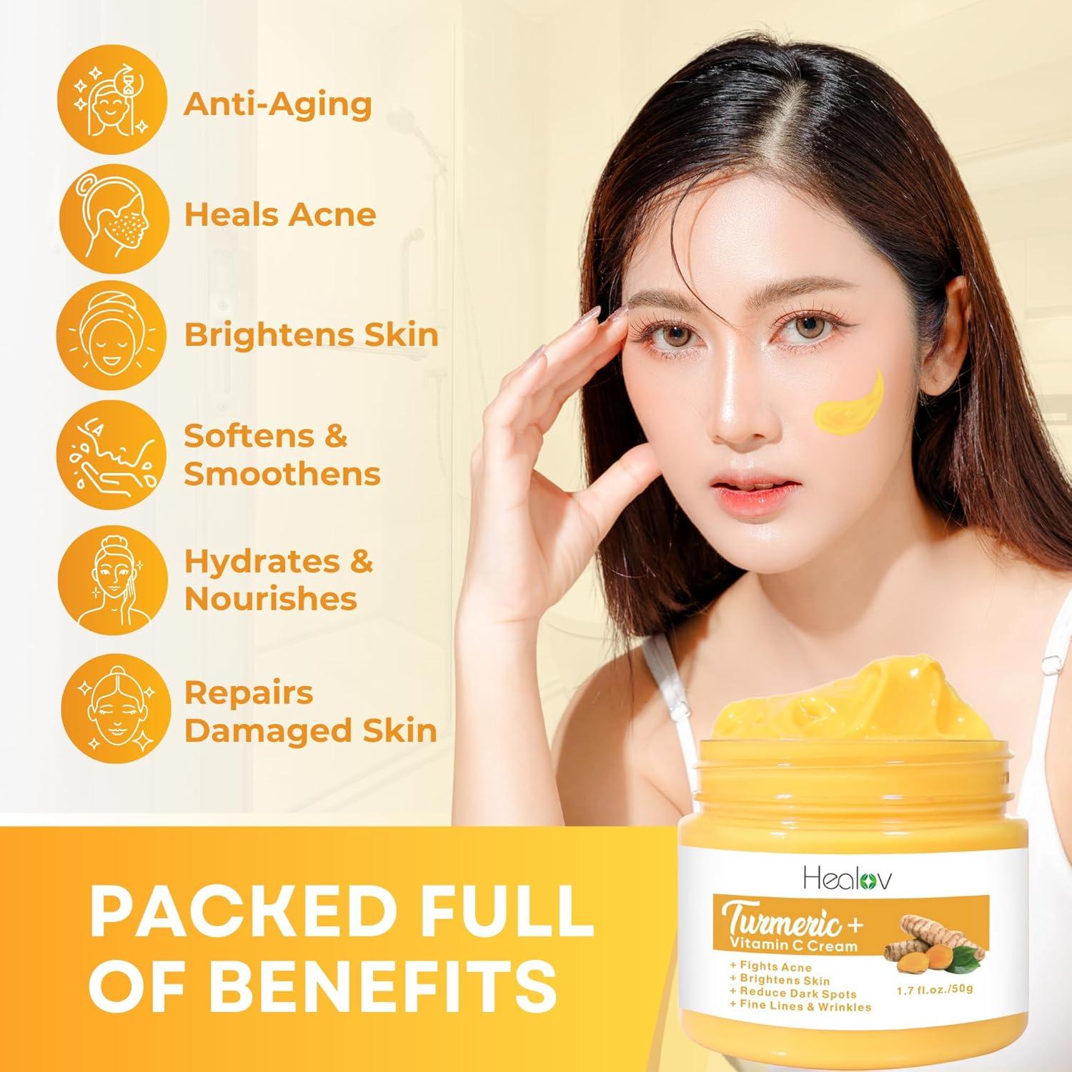 Crema Facial de Cúrcuma Healov 100% Natural - Iluminadora y Sanadora