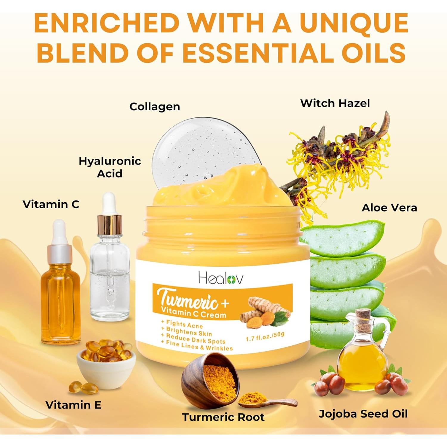 Crema Facial de Cúrcuma Healov 100% Natural - Iluminadora y Sanadora