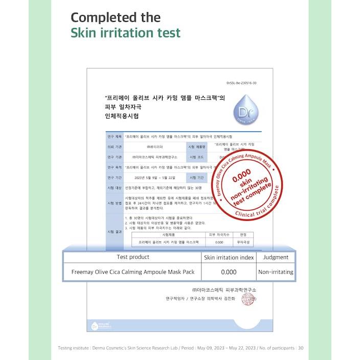 Mascarilla Facial Vegana Freemay Cica de Oliva 10 Hojas 27ml