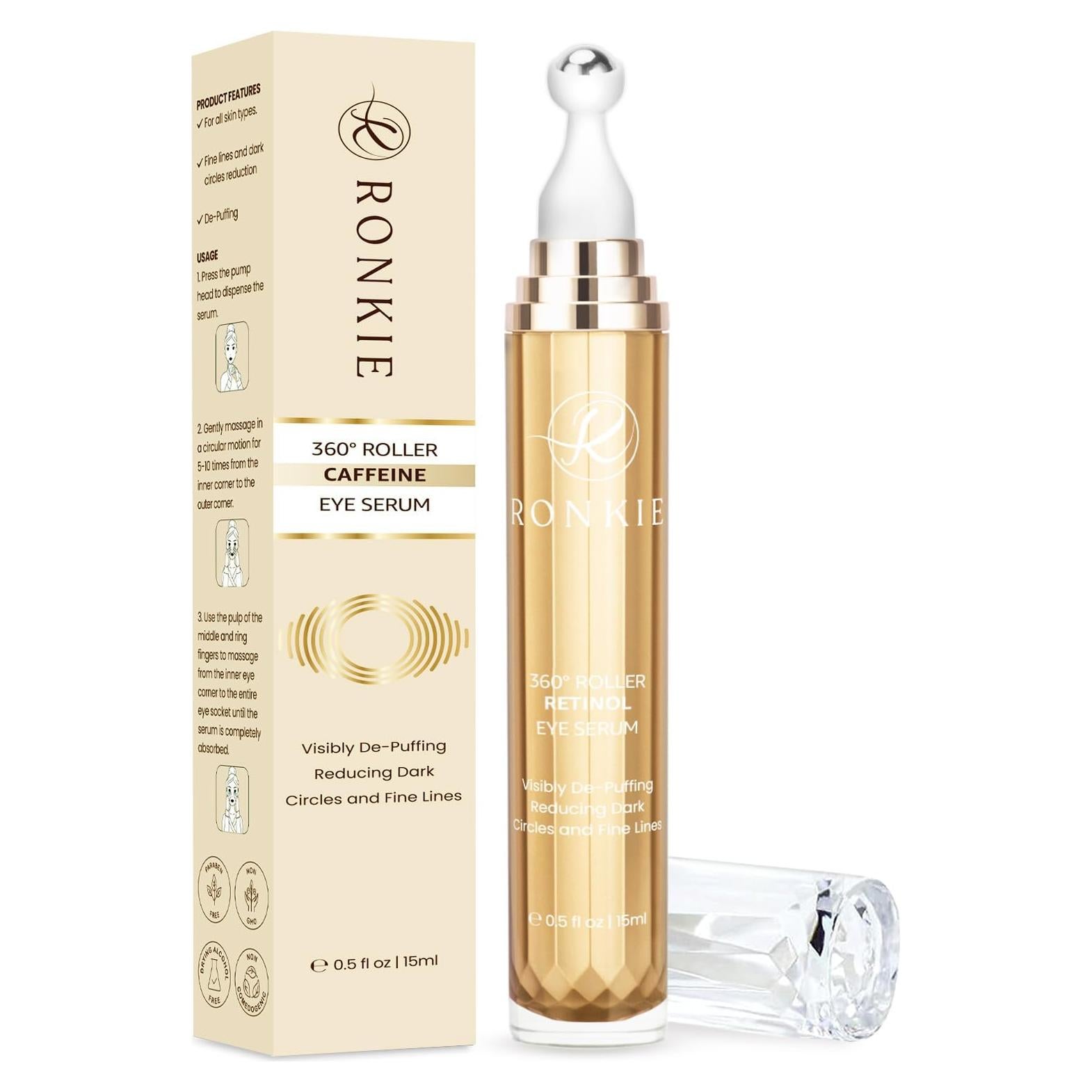 Crema para Ojos RONKIE 14.2g con Cafeína y Retinol Oro