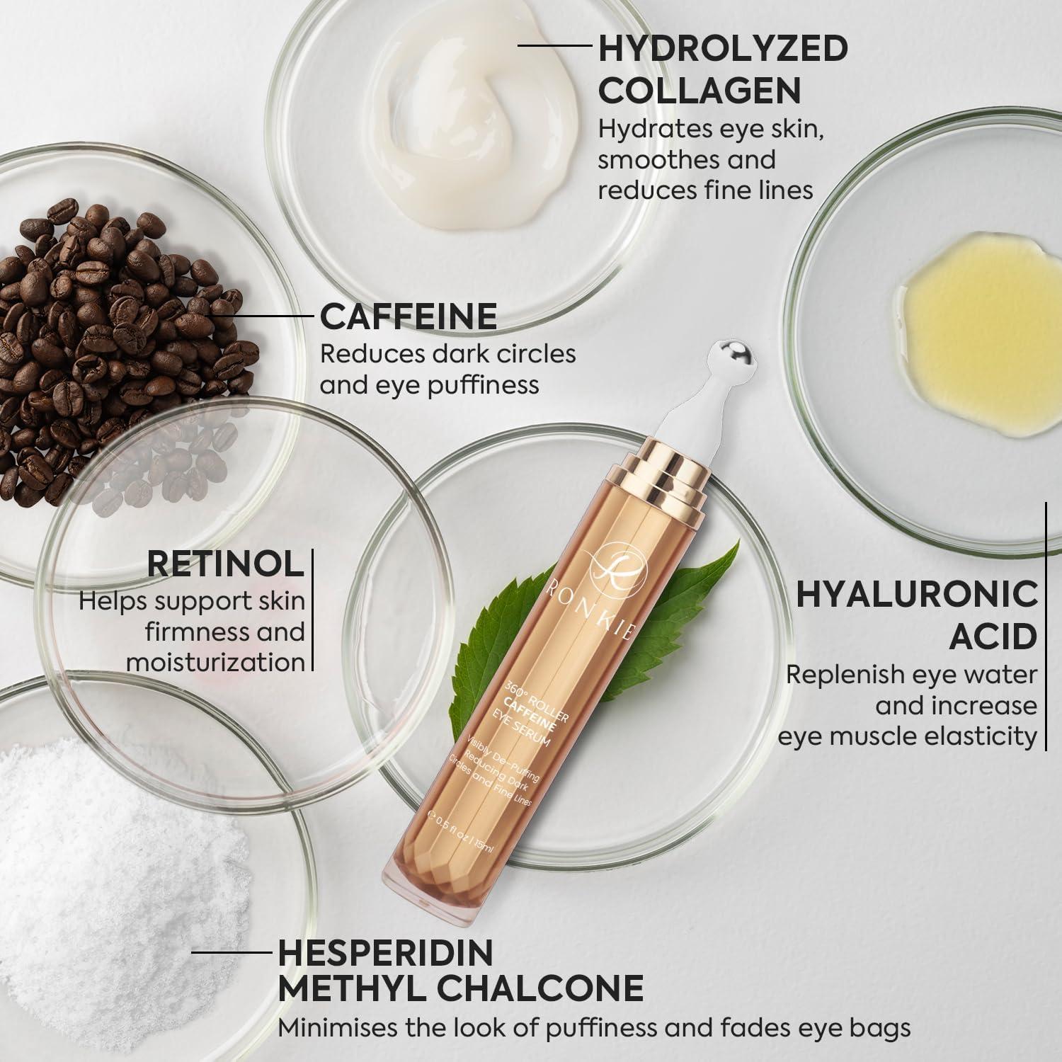 Crema para Ojos RONKIE 14.2g con Cafeína y Retinol Oro