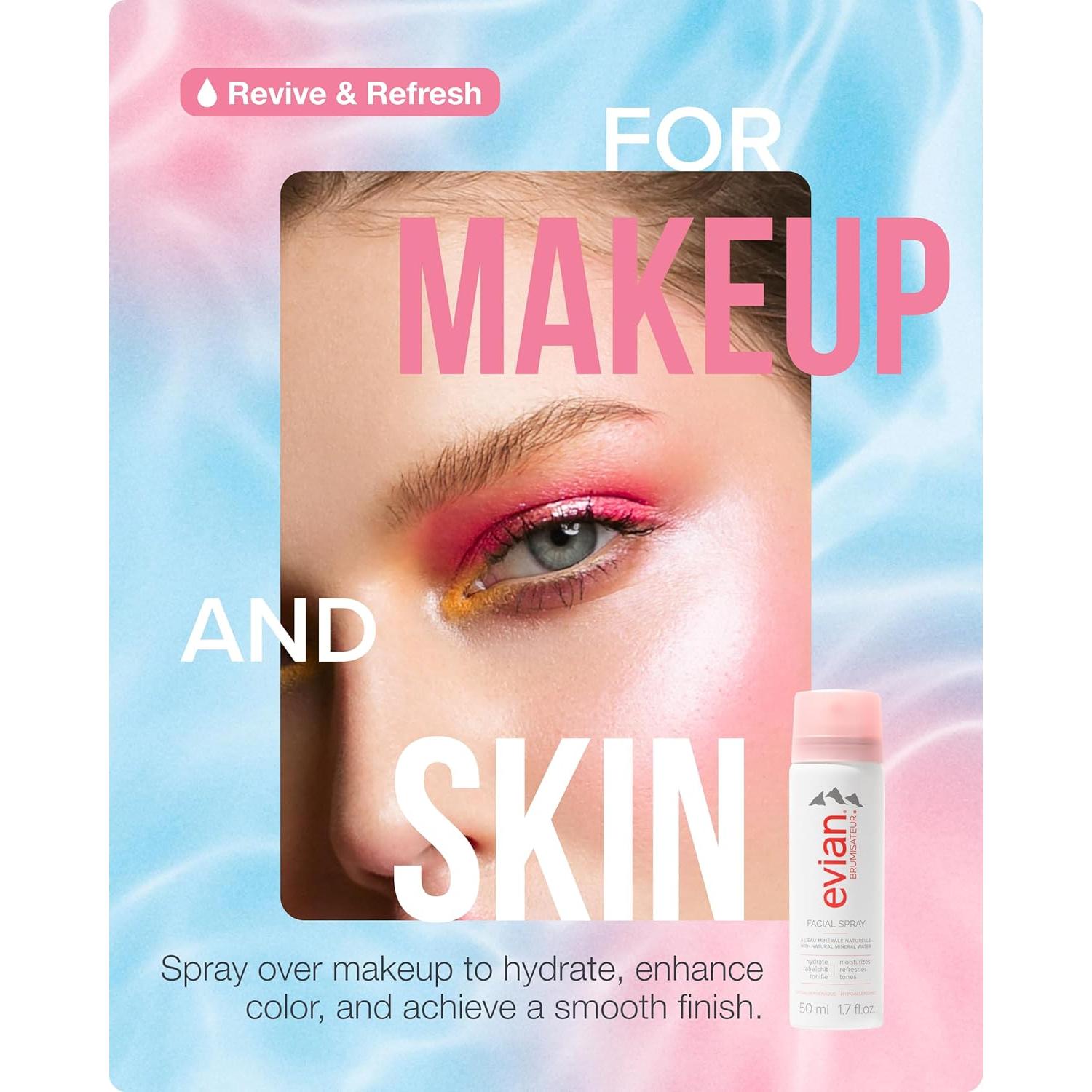 BRUMISATEUR Evian Facial Spray 1.7 oz - Hydrating Mineral Water Mist for Face & Skin - Refreshes Makeup and Tones Skin - TSA-Approved Mini Facial Spray Set for Daily Skincare Hydration