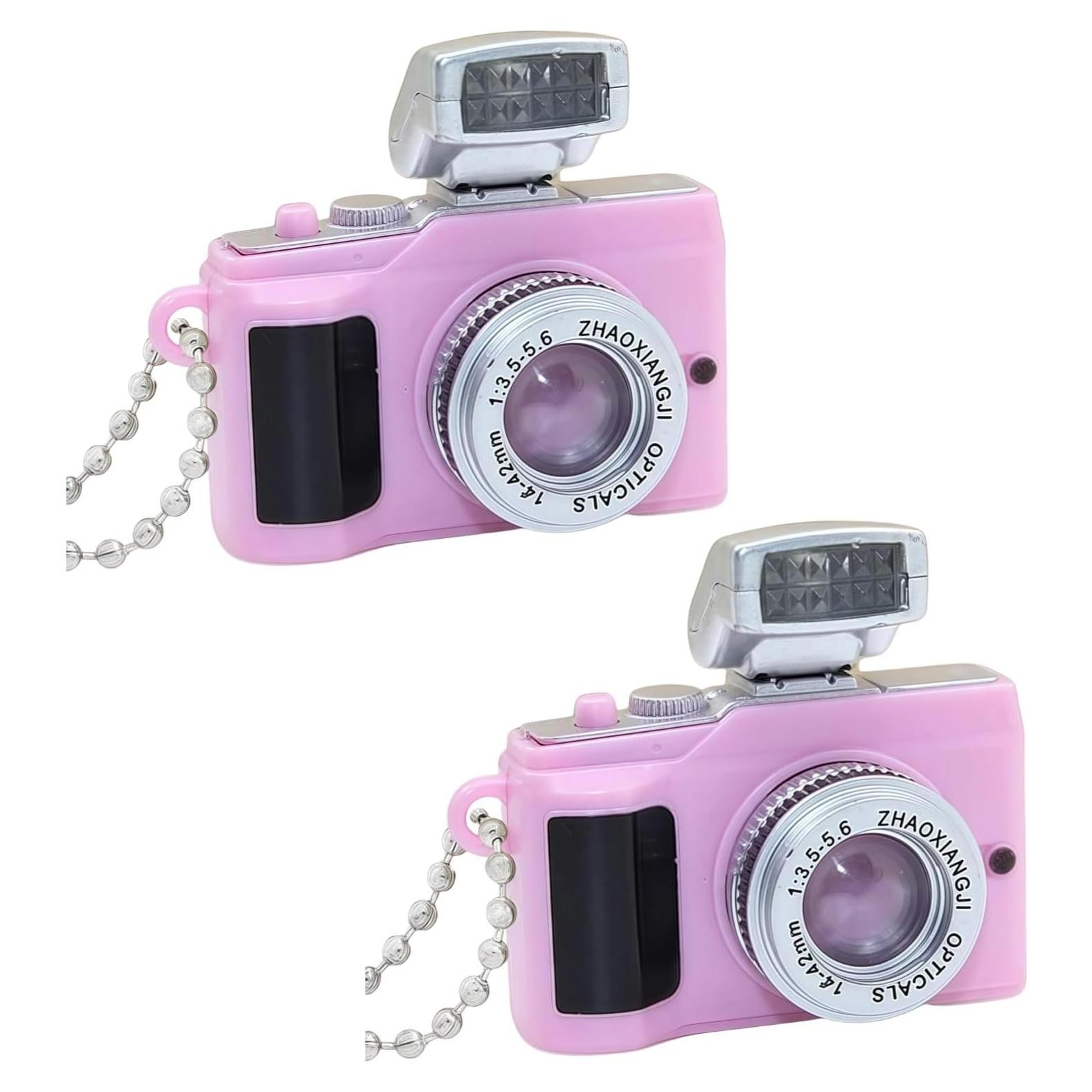 2 Pcs Llavero Mini Cámara Rosa con Linterna y Sonido