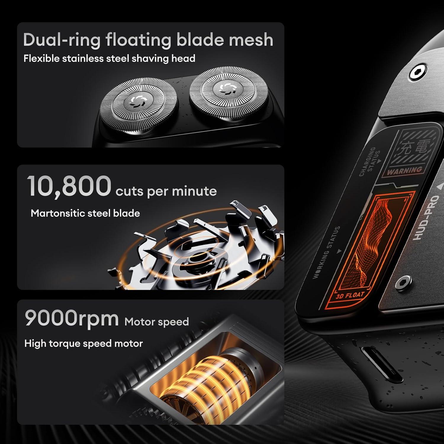 Afeitadora Eléctrica Mini PAXA IPX7 Doble Cabezal USB-C Gris