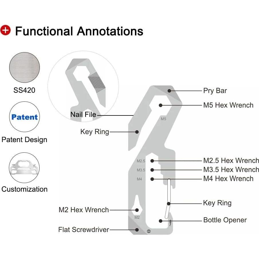 Generic 11 in 1 Multi Functional Keychain, Multi-Tool Keychain, Multi Tool, Alloy Steel Handle, Alloy Steel Body