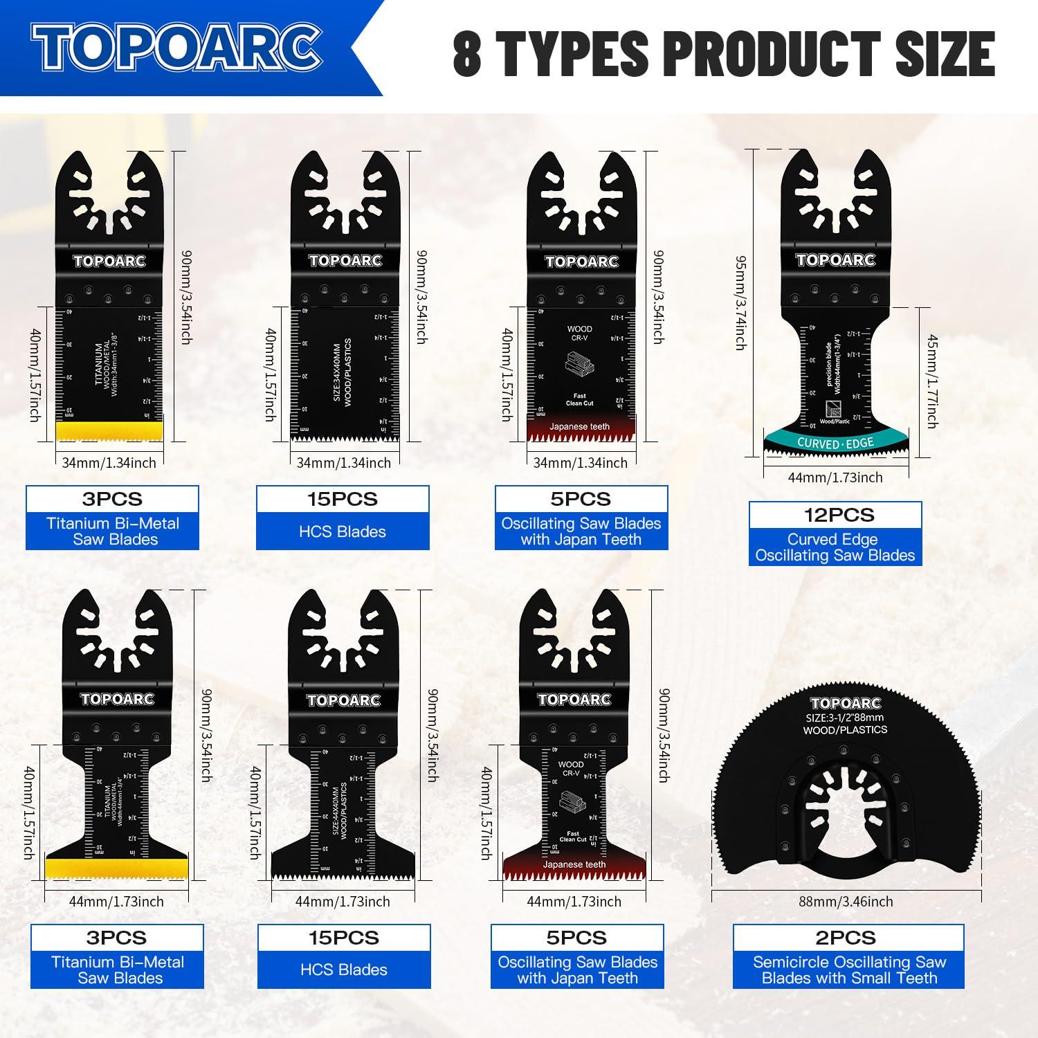 Kit de 60 Hojas de Herramienta Oscilante TOPOARC - Titanio