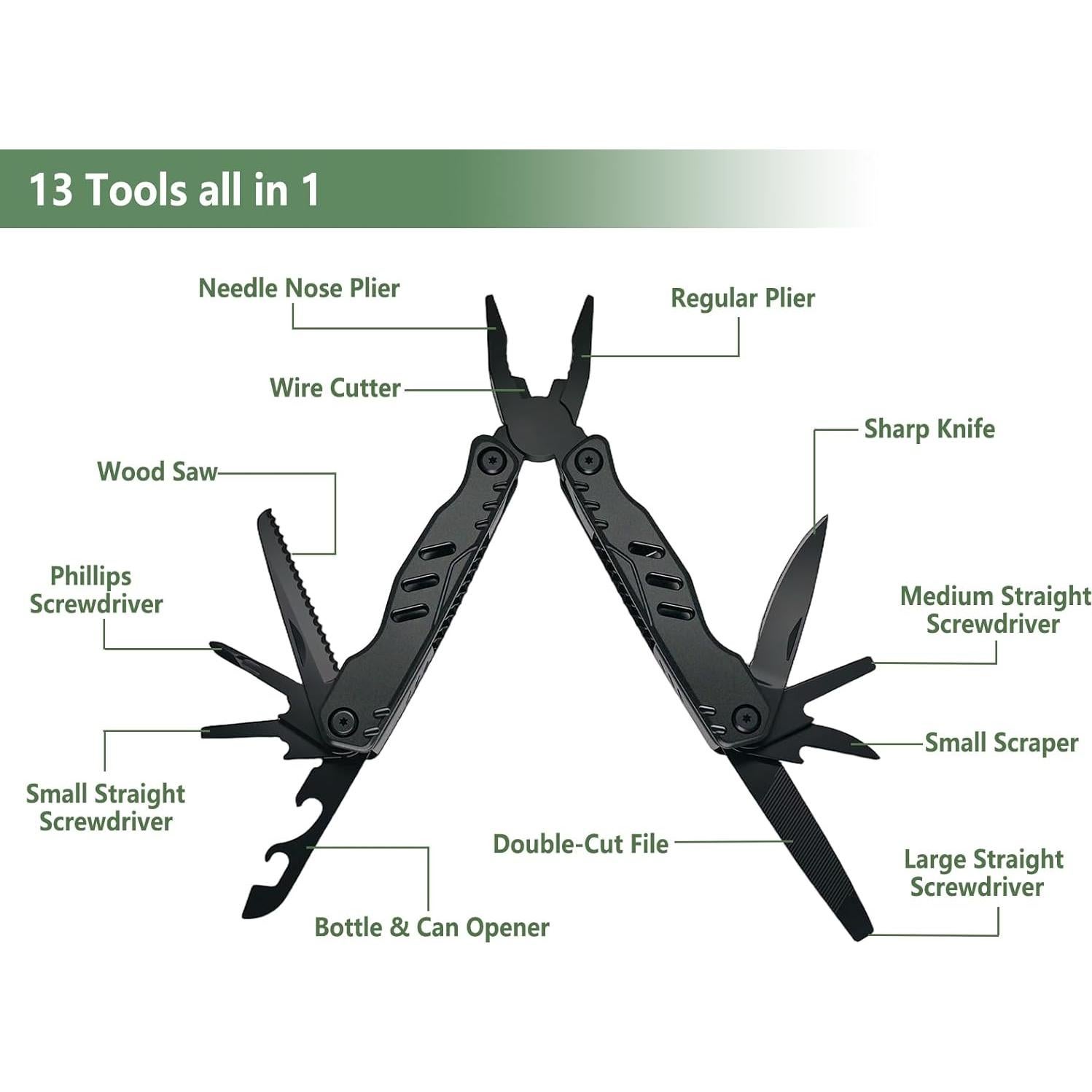 Multiherramienta Cacylife EDC Negra 13 Funciones con Seguridad