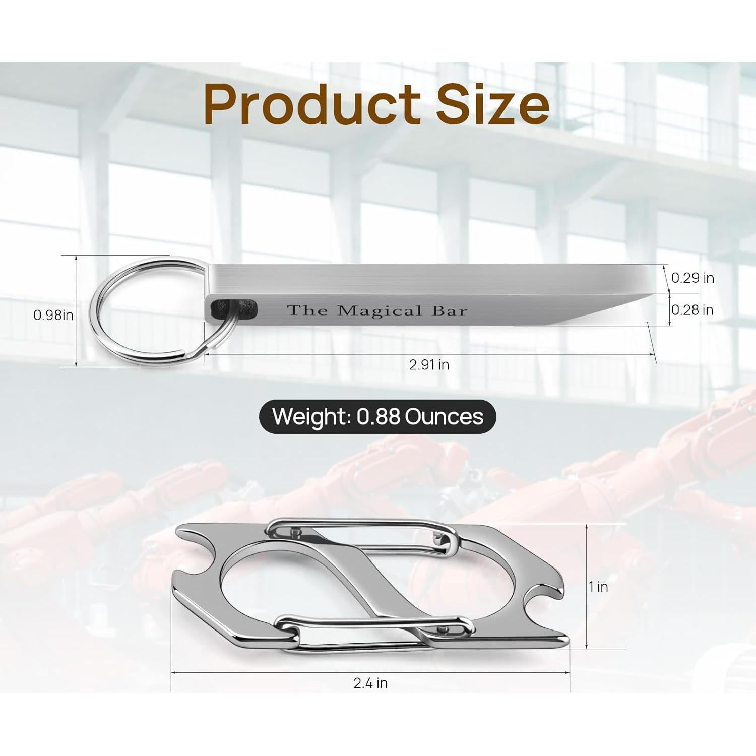 Barra de Palanca EDC Gliship de Acero Inoxidable con Mosquetón