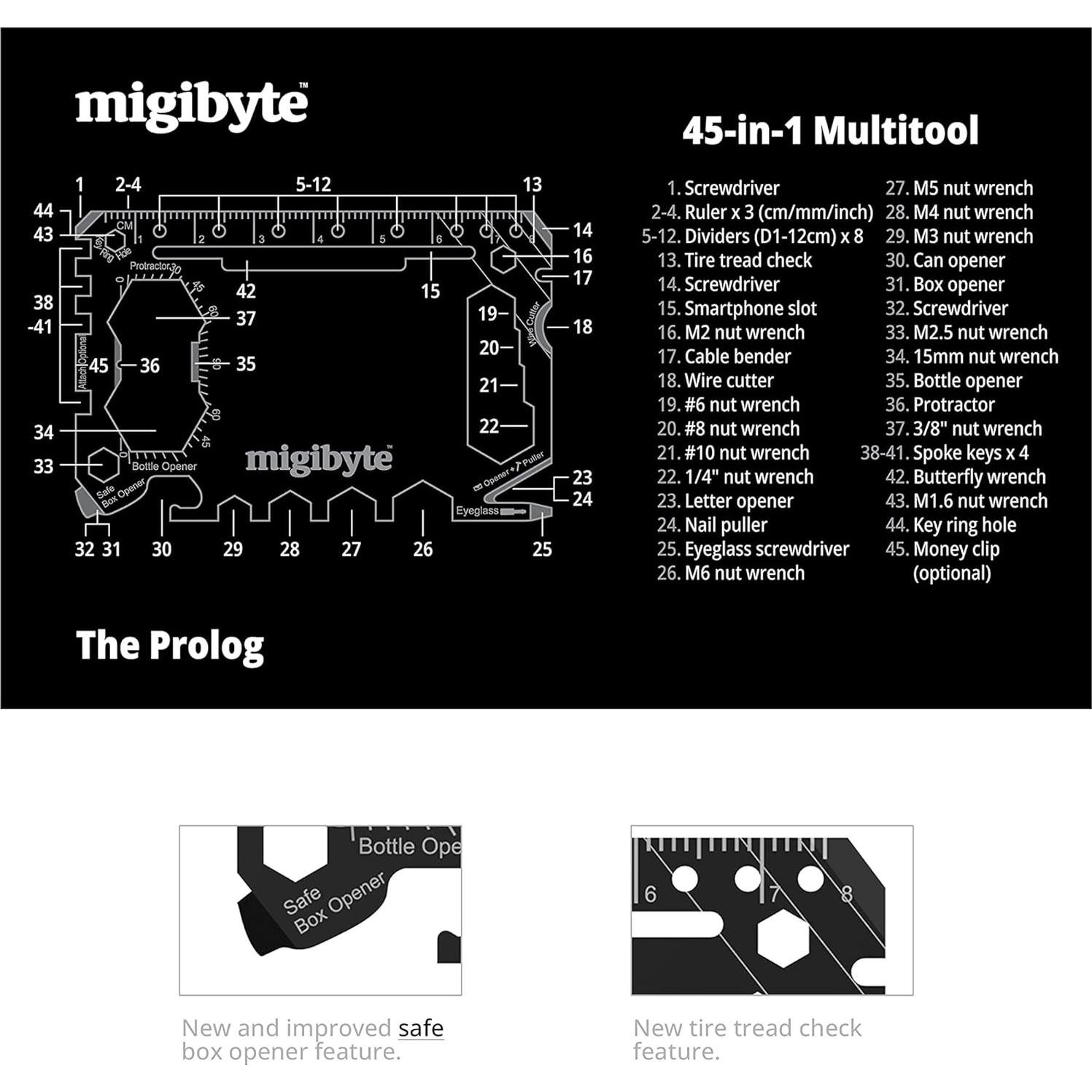 Multiherramienta 45-en-1 Migibyte Negra - Acero Inoxidable
