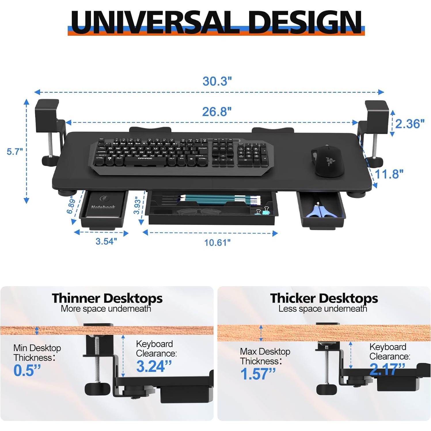 Bandeja de Teclado Deslizante OUKMIC 68.6x30.5cm con Cajón