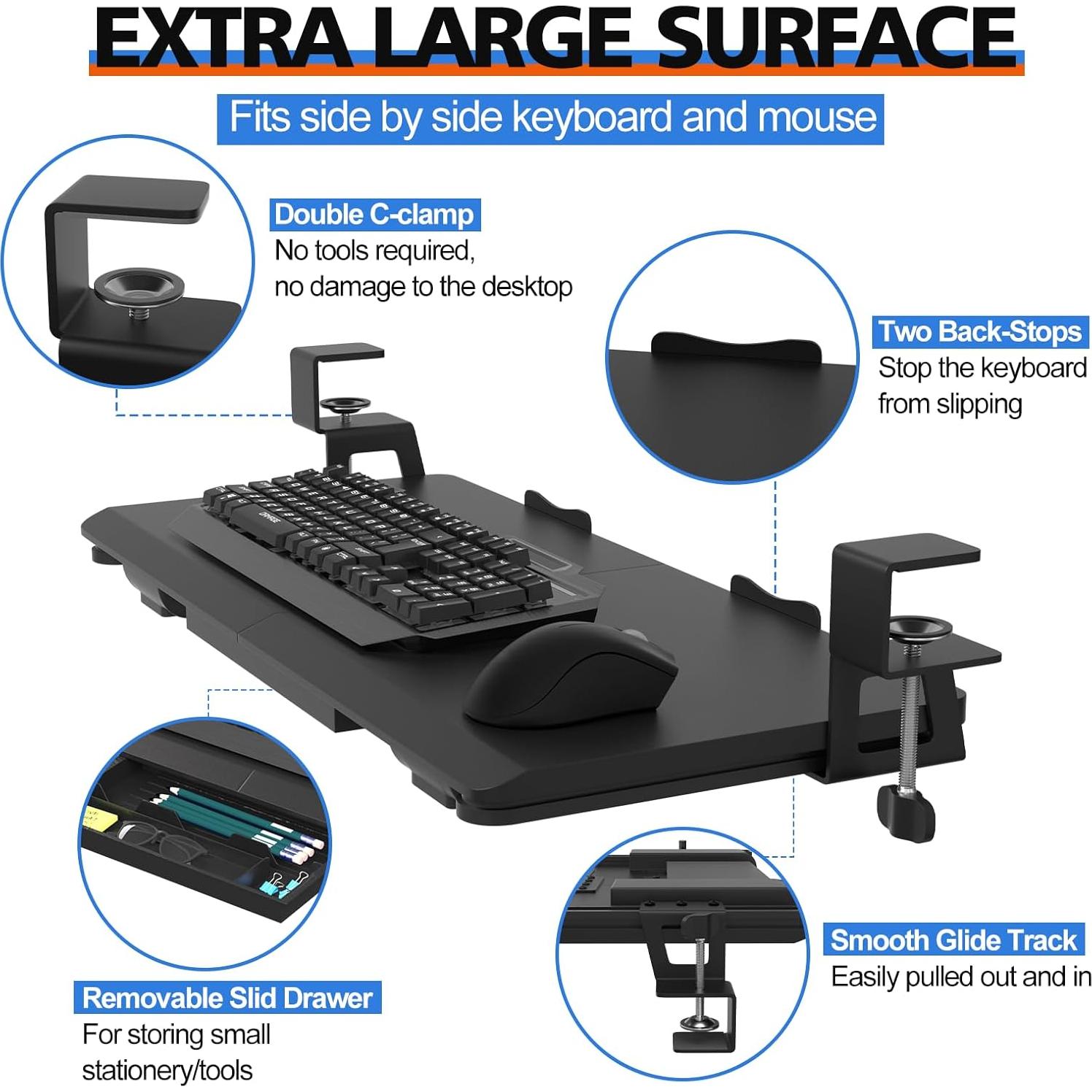 Bandeja de Teclado Deslizante OUKMIC 68.6x30.5cm con Cajón