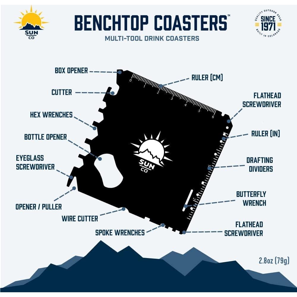 Posavasos MultiHerramienta Sun Company - Paquete de 2, Acero Inoxidable