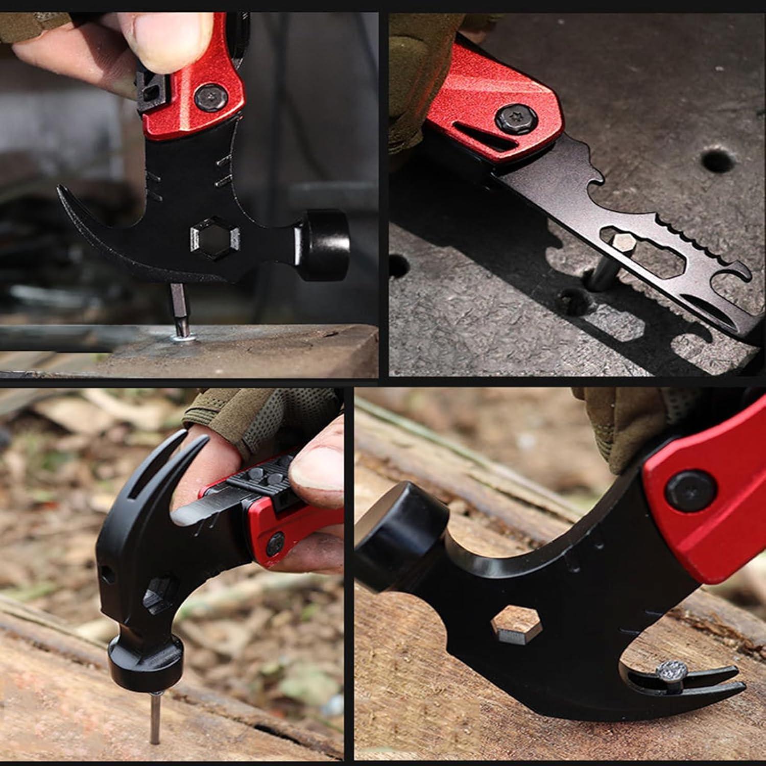 Multitool Claw Hammer, 13 in 1 Camping Tool with Pocket Bag, Multipurpose Tool Hammer for DIY and Outdoor Survival（Grey)