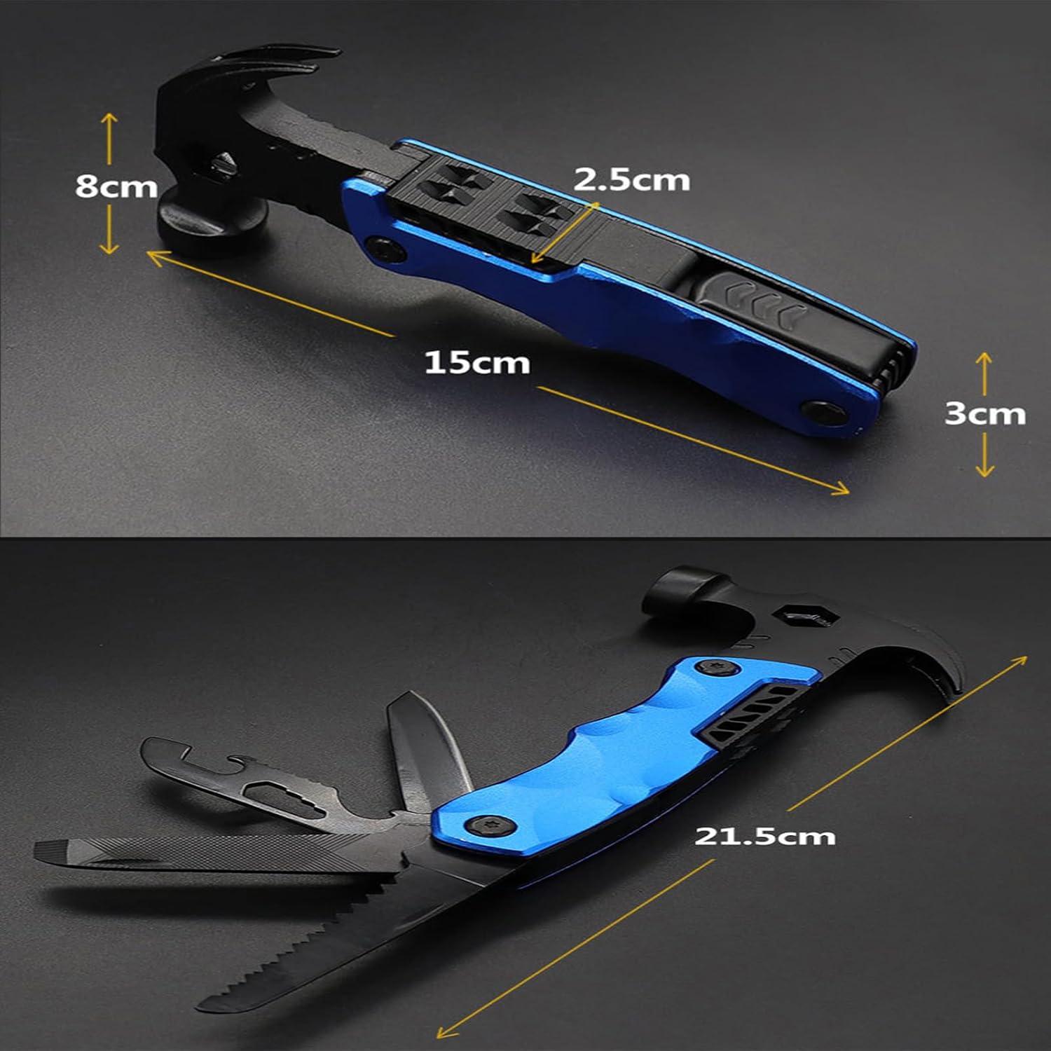 Multitool Claw Hammer, 13 in 1 Camping Tool with Pocket Bag, Multipurpose Tool Hammer for DIY and Outdoor Survival（Grey)