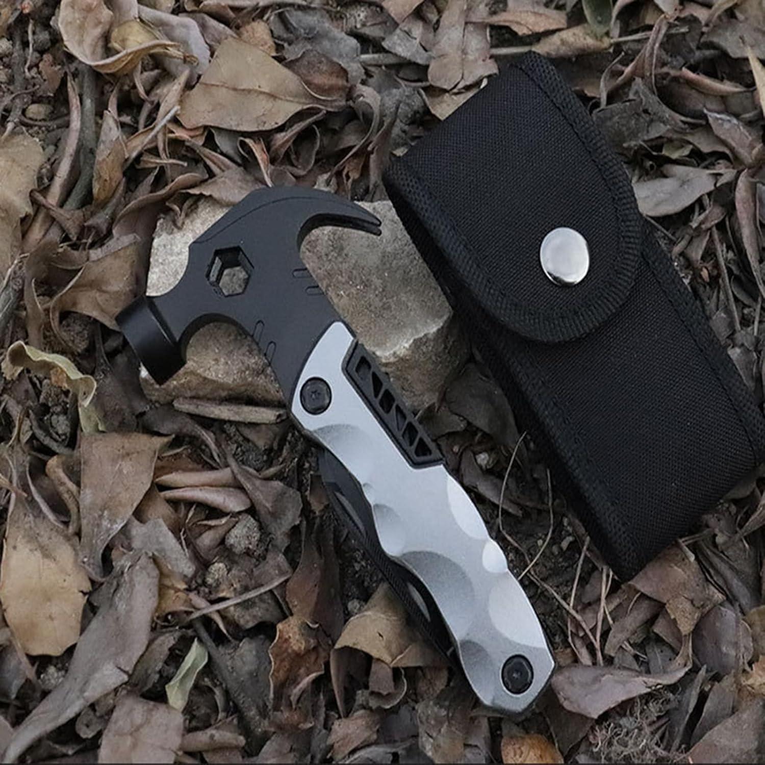 Multitool Claw Hammer, 13 in 1 Camping Tool with Pocket Bag, Multipurpose Tool Hammer for DIY and Outdoor Survival（Grey)