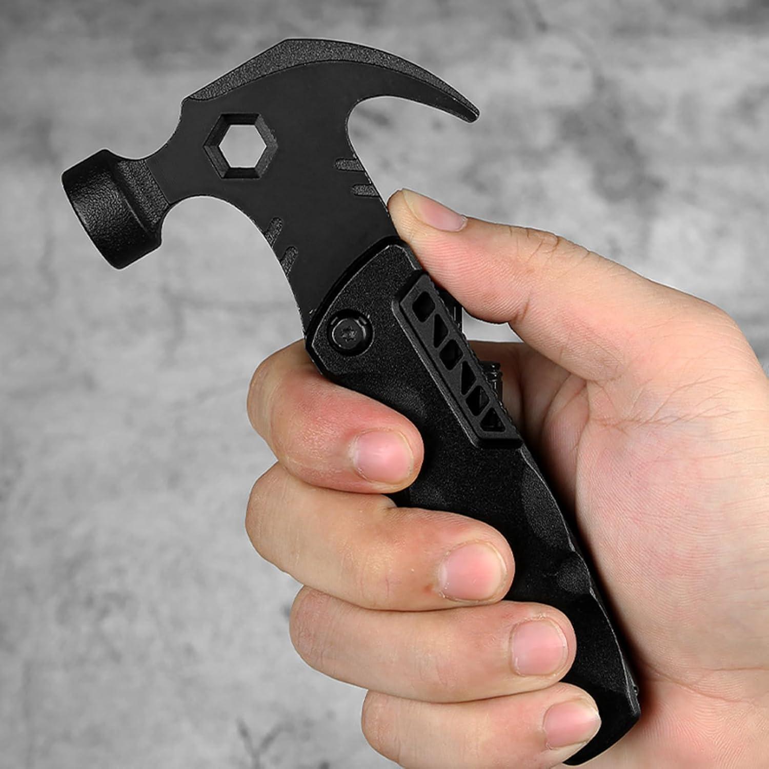 Multitool Claw Hammer, 13 in 1 Camping Tool with Pocket Bag, Multipurpose Tool Hammer for DIY and Outdoor Survival（Grey)