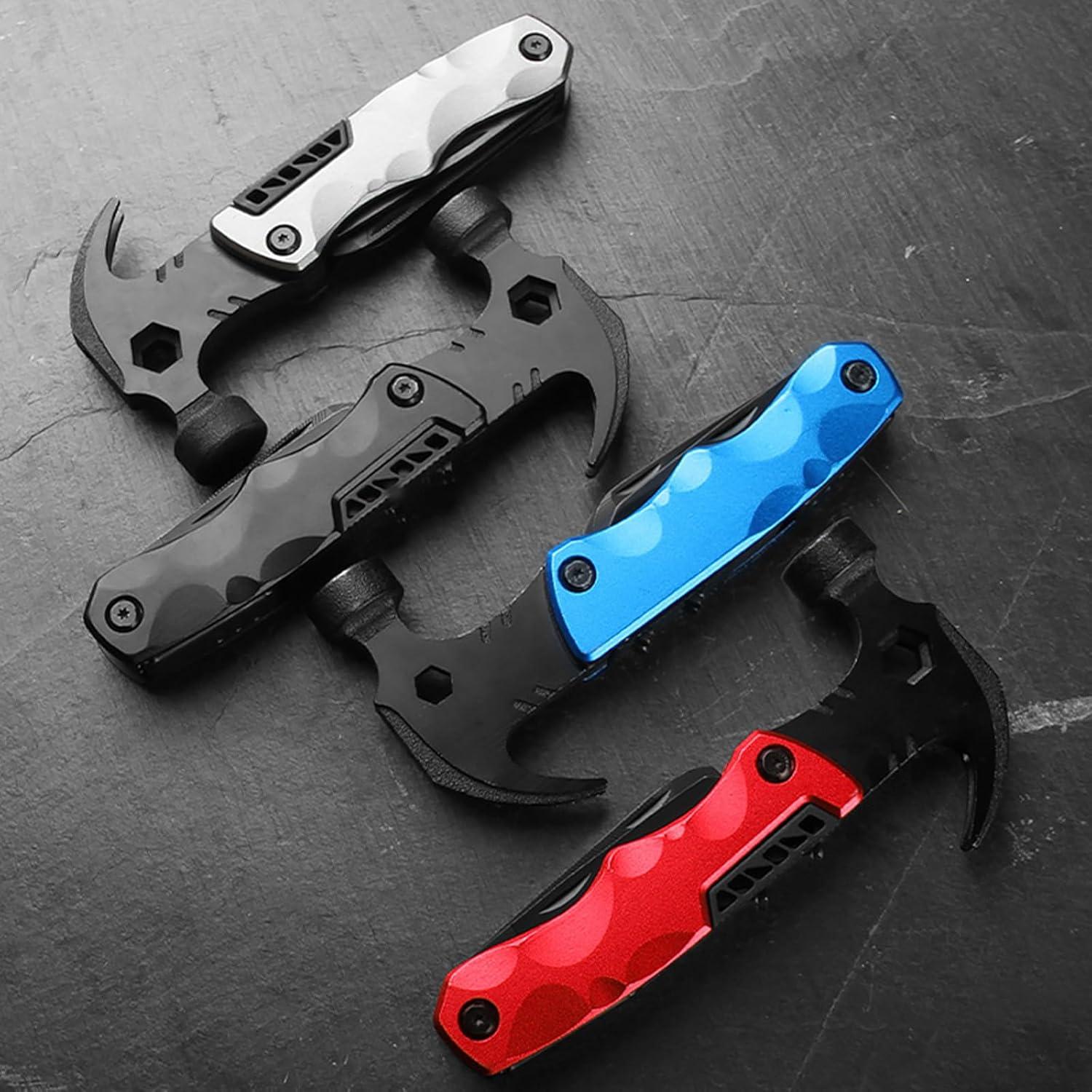 Multitool Claw Hammer, 13 in 1 Camping Tool with Pocket Bag, Multipurpose Tool Hammer for DIY and Outdoor Survival（Grey)