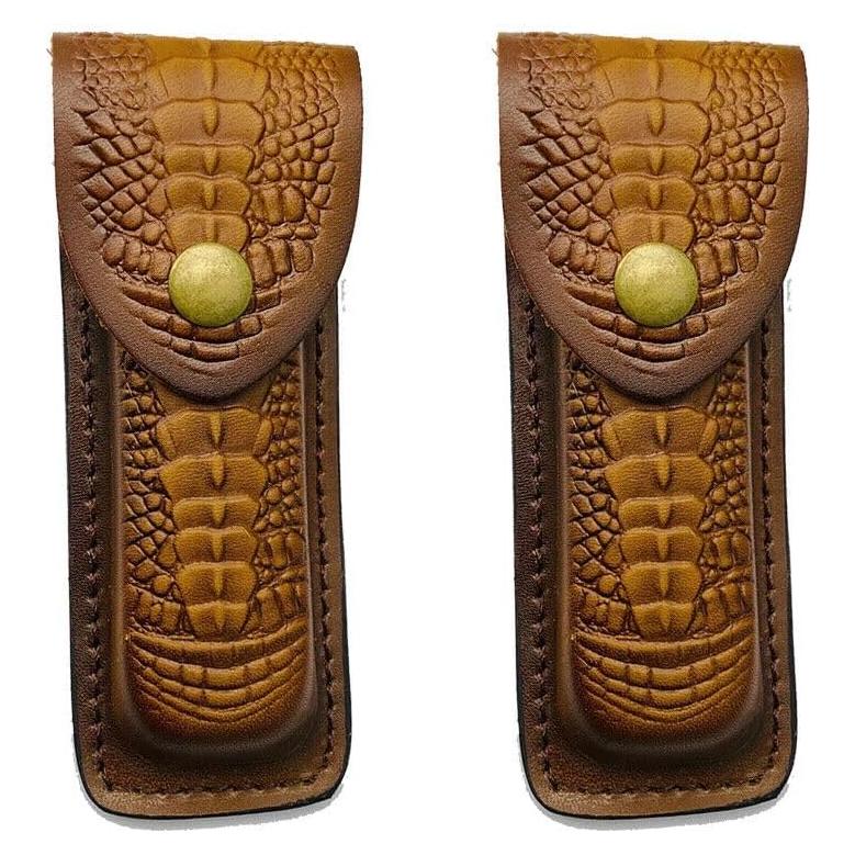 Funda de Cuchillo Plegable UCCKEYI de Cuero Marrón - 2 Piezas