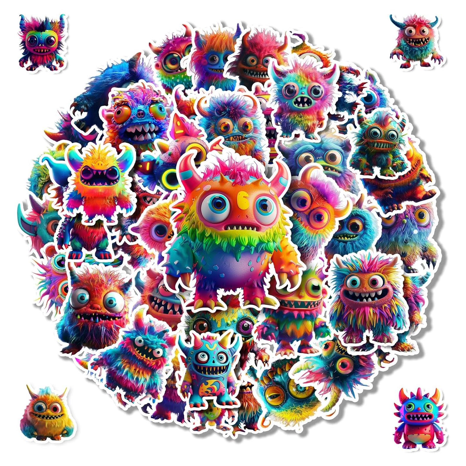 200 Stickers de Monstruos Coloridos Fulvonda Impermeables