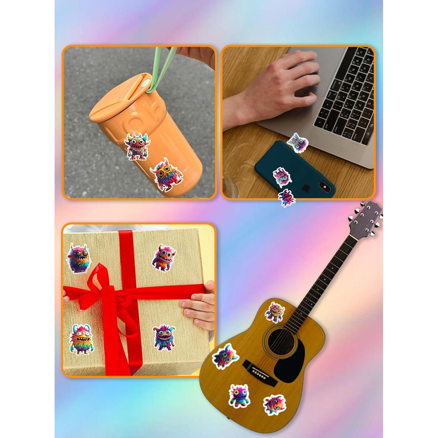 200 Stickers de Monstruos Coloridos Fulvonda Impermeables